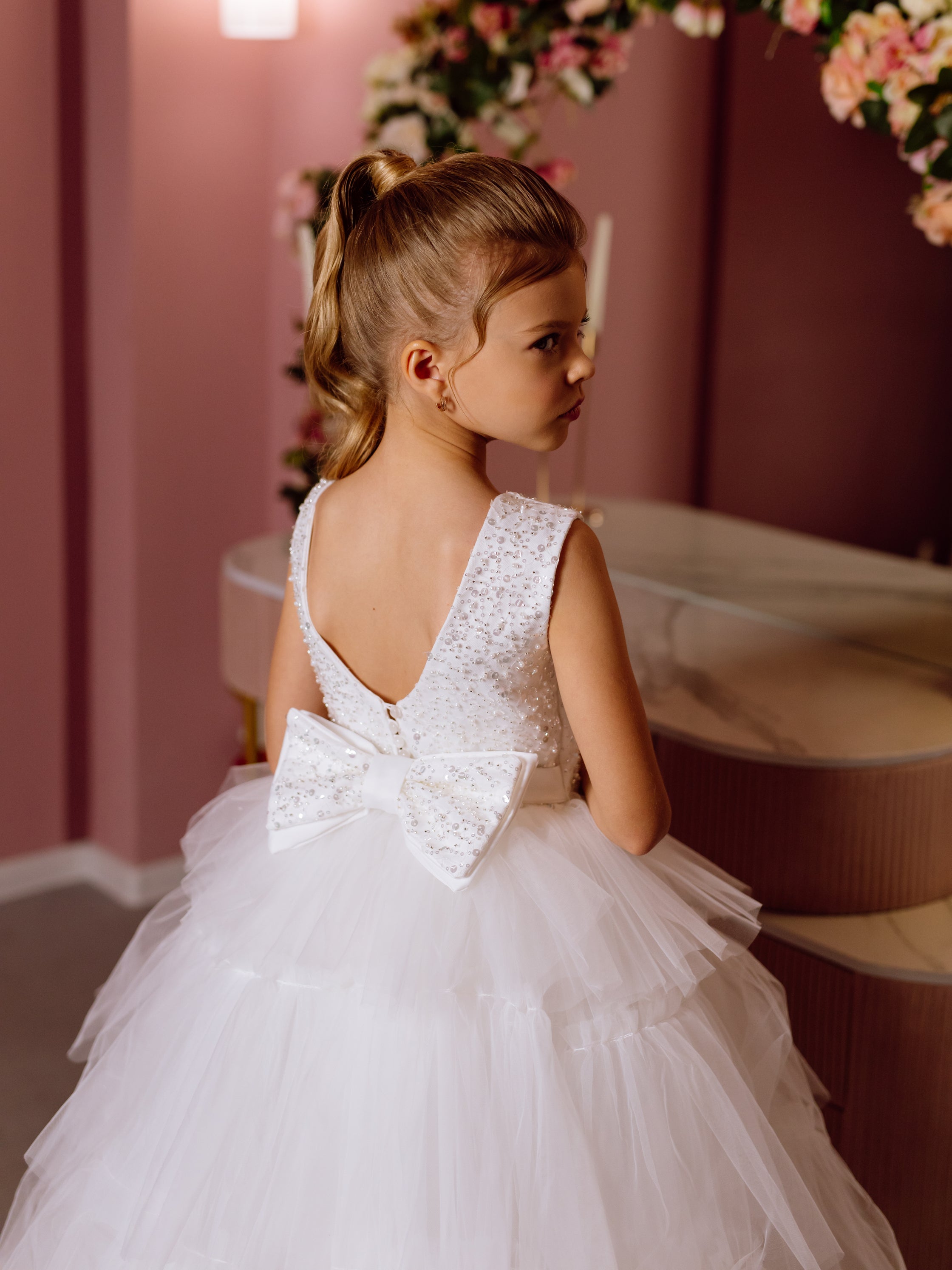 Iris satin flower girl dress
