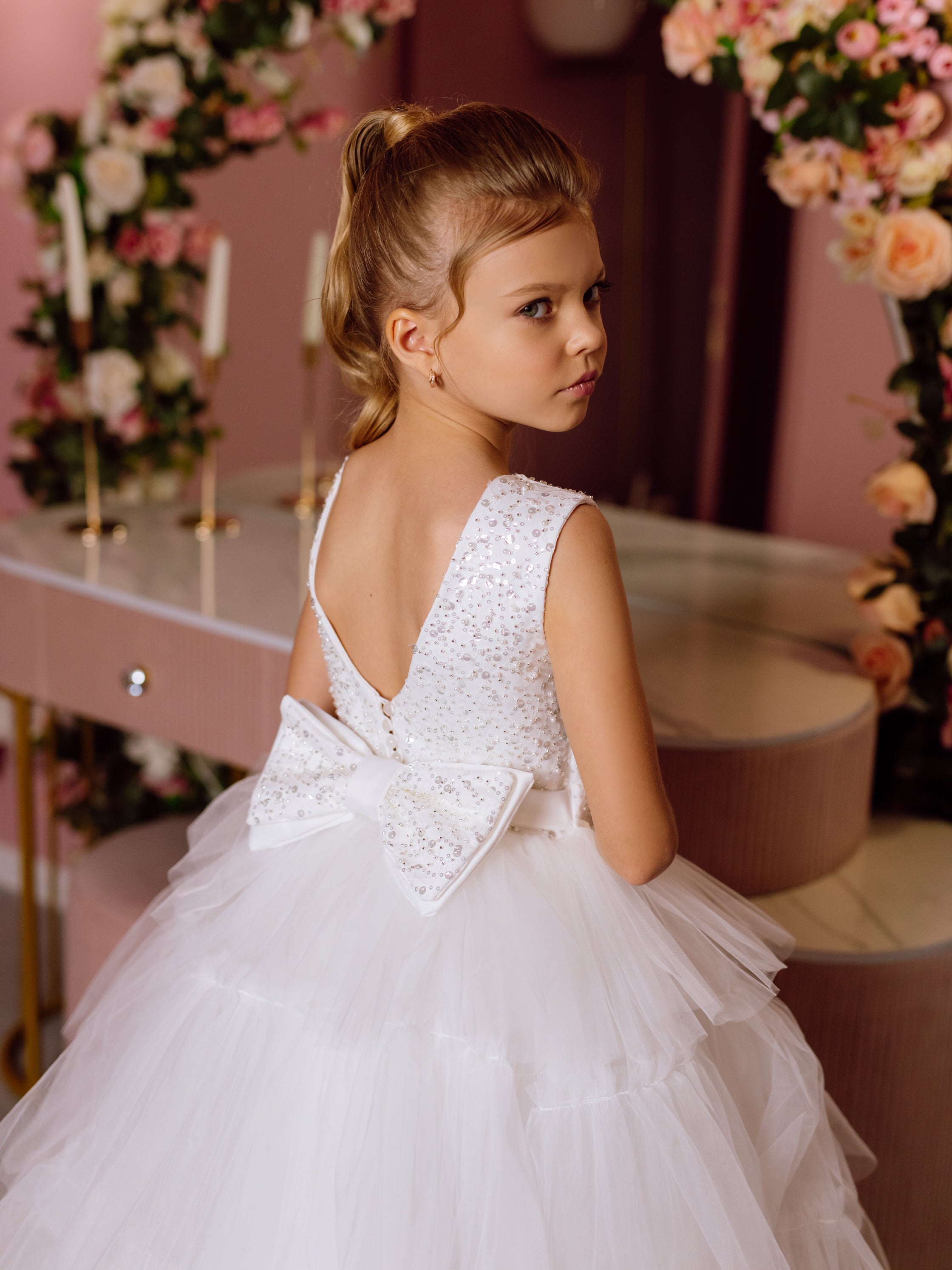 Iris satin flower girl dress