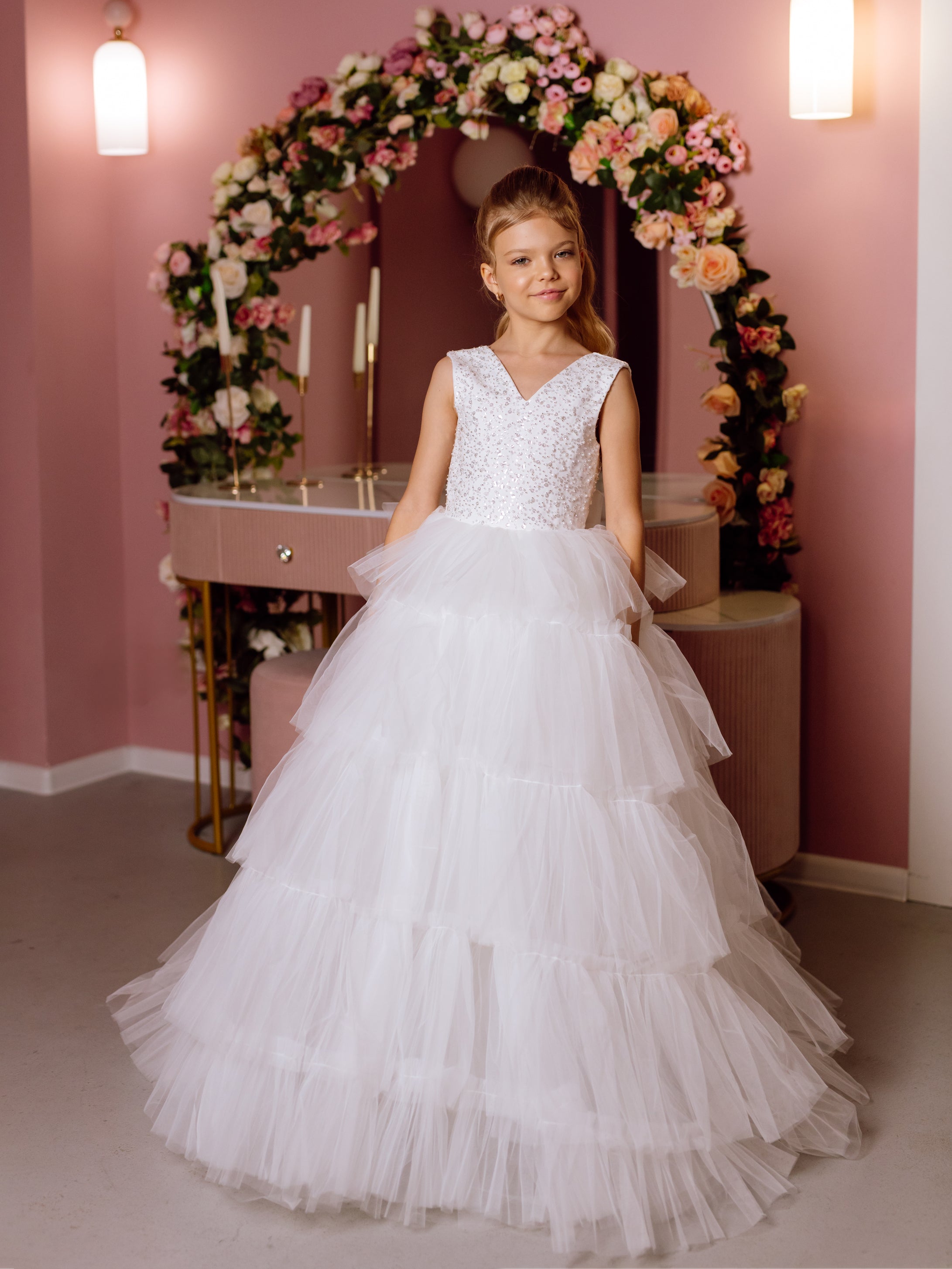 Iris satin flower girl dress