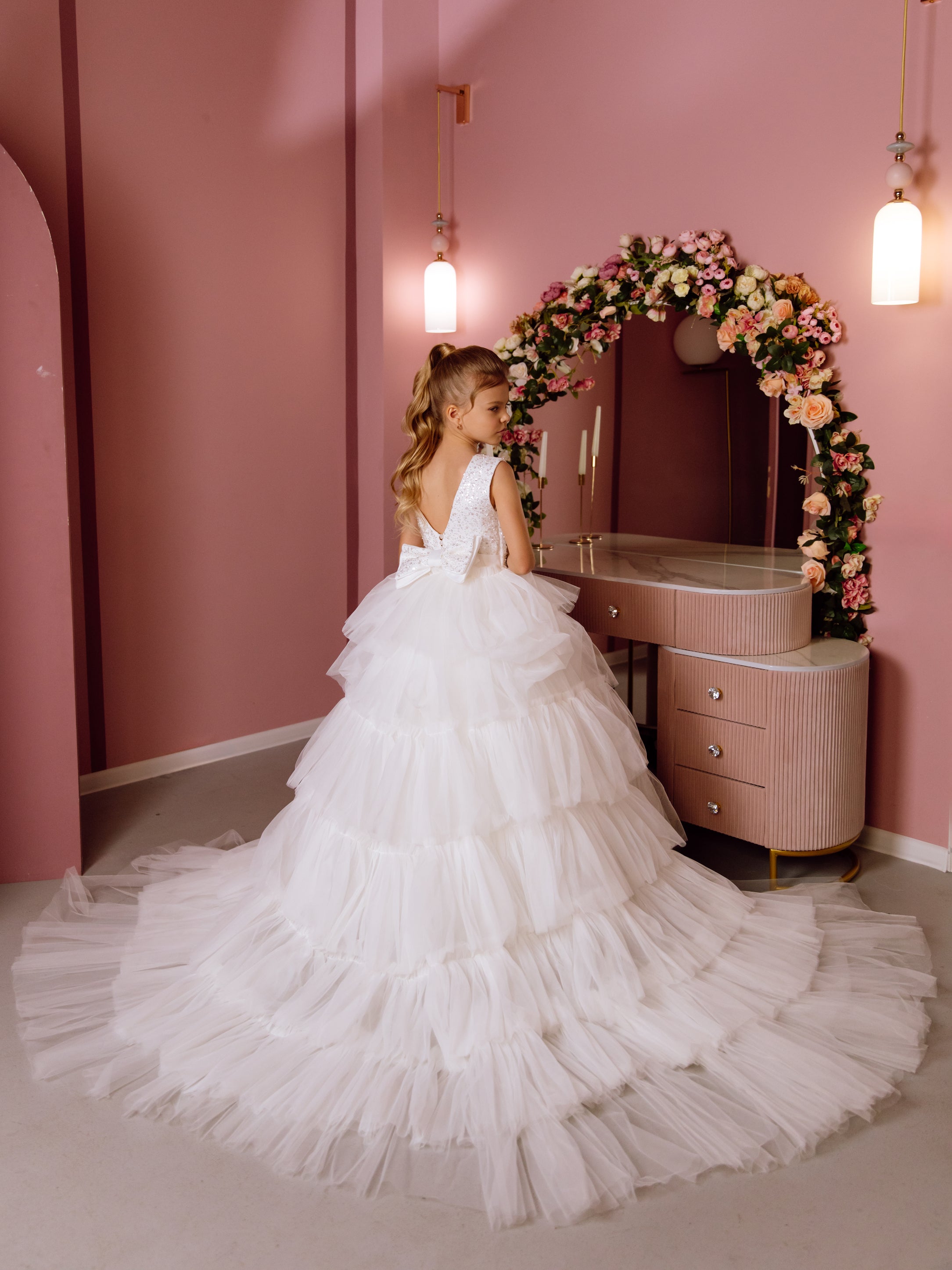 Iris satin flower girl dress