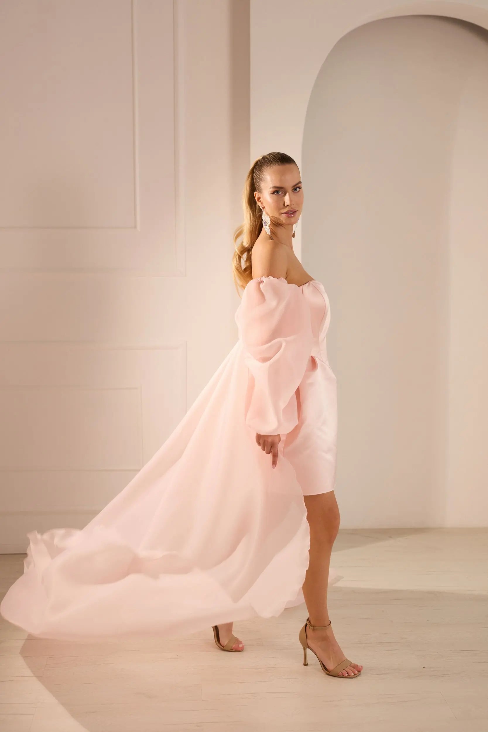 Barbie Elegant High-Low Mini Dress With Train