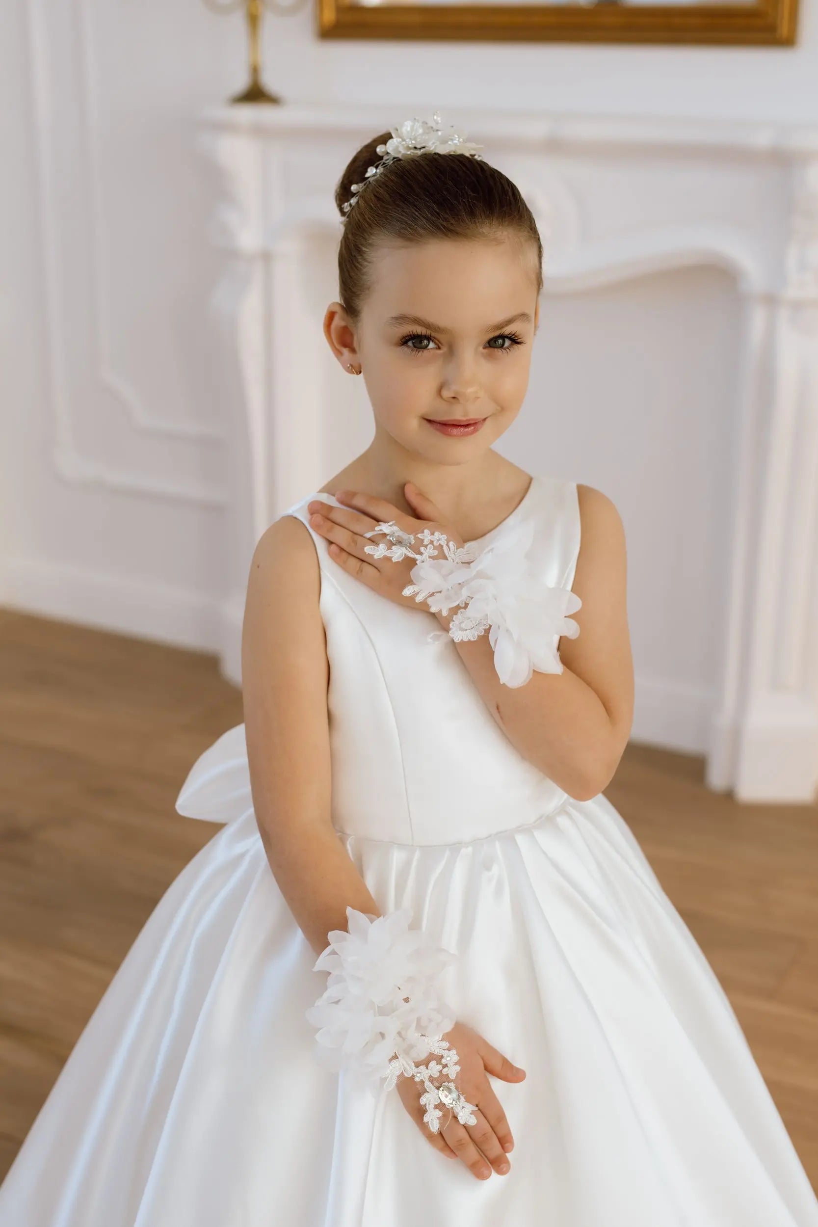 Adelina satin flower girl dress