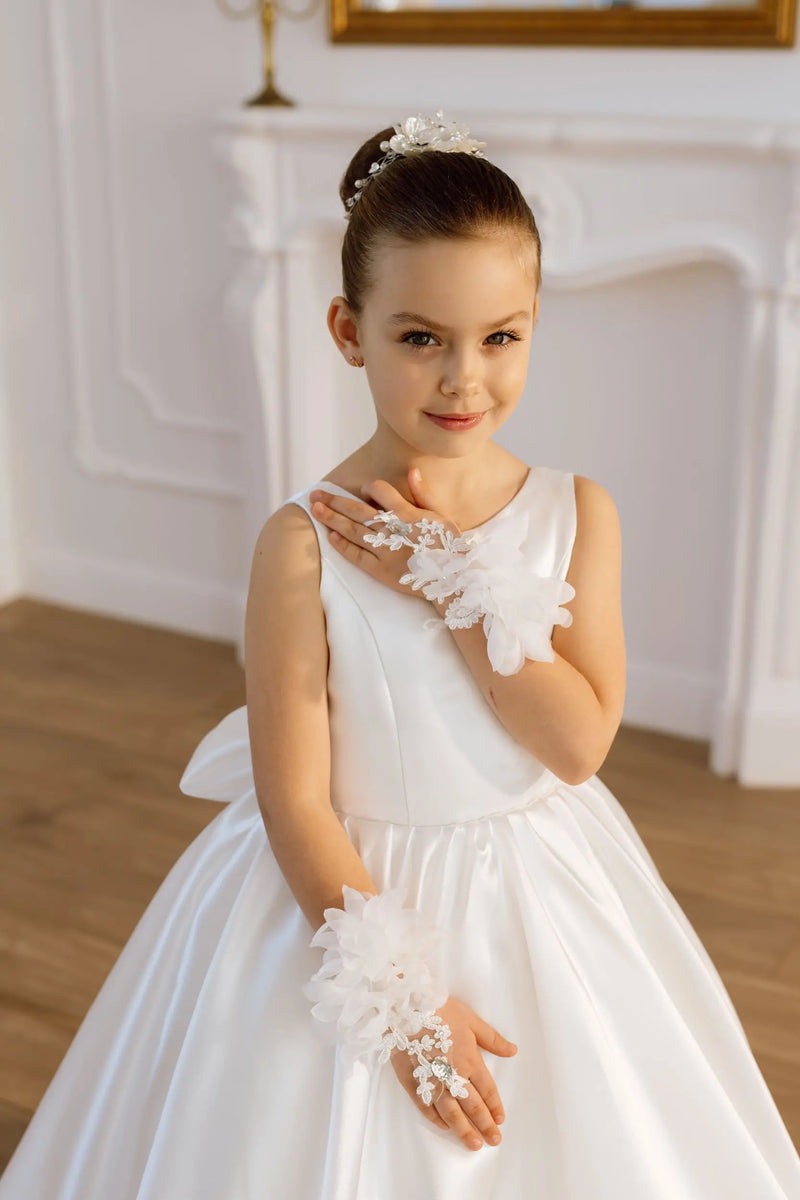 Adelina satin flower girl dress