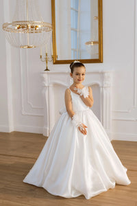 Adelina satin flower girl dress