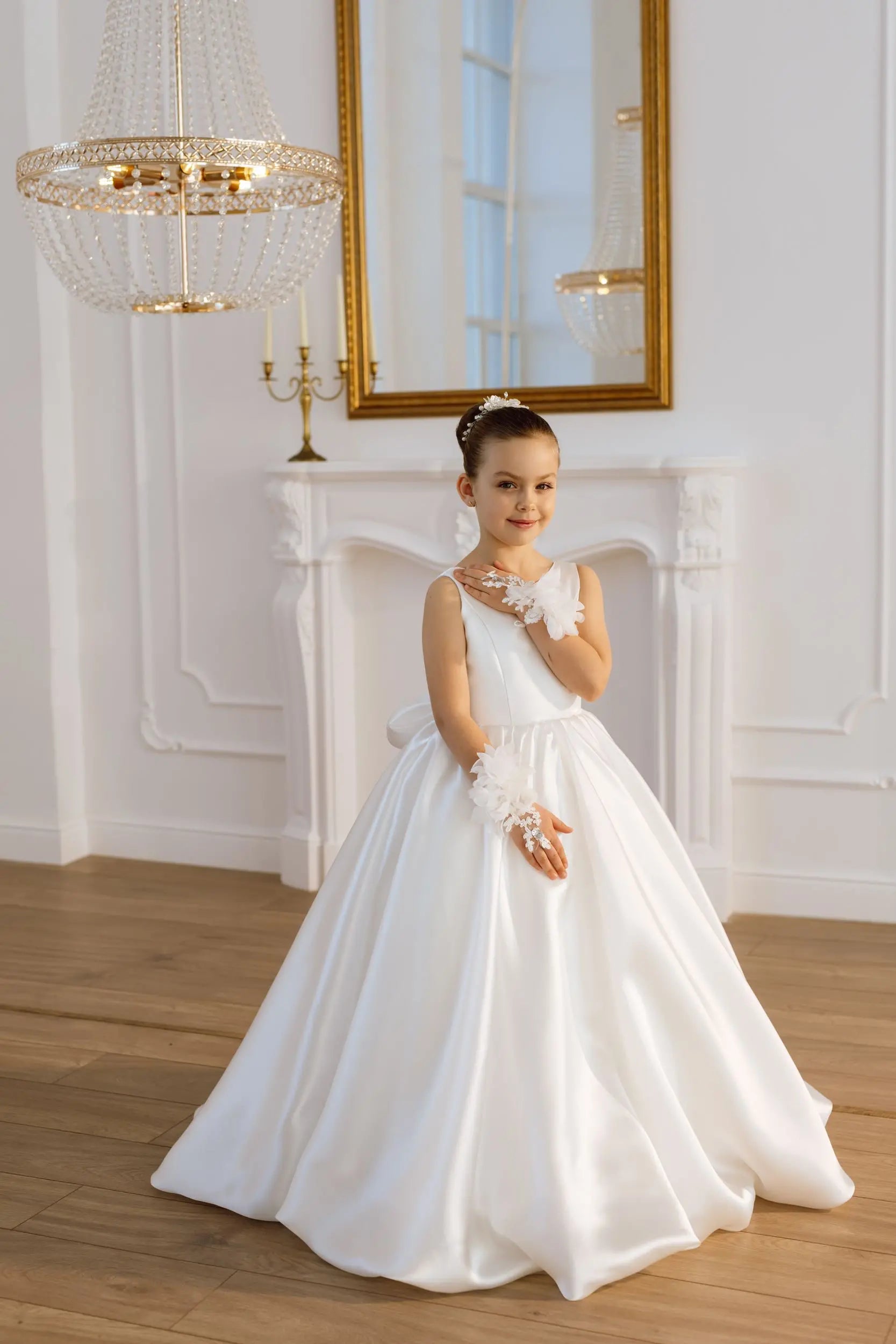 Adelina satin flower girl dress