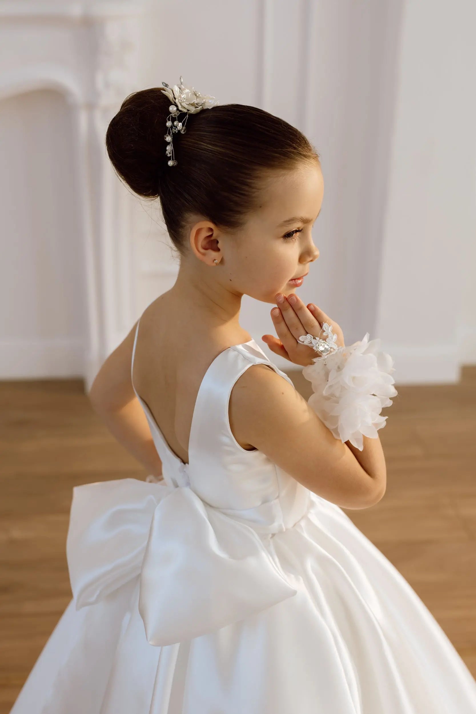 Adelina satin flower girl dress