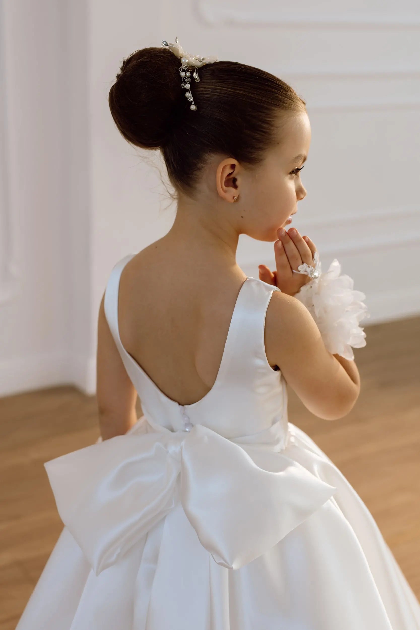 Adelina satin flower girl dress