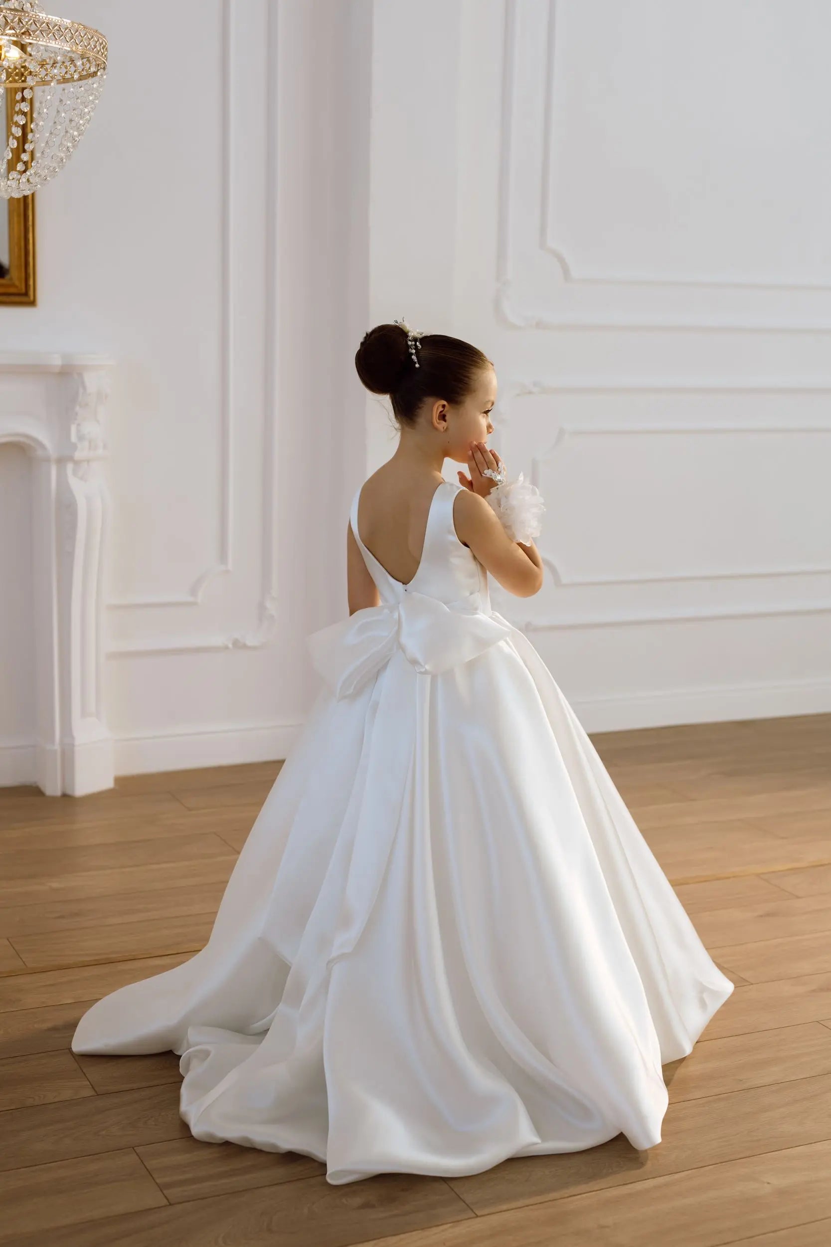 Adelina satin flower girl dress
