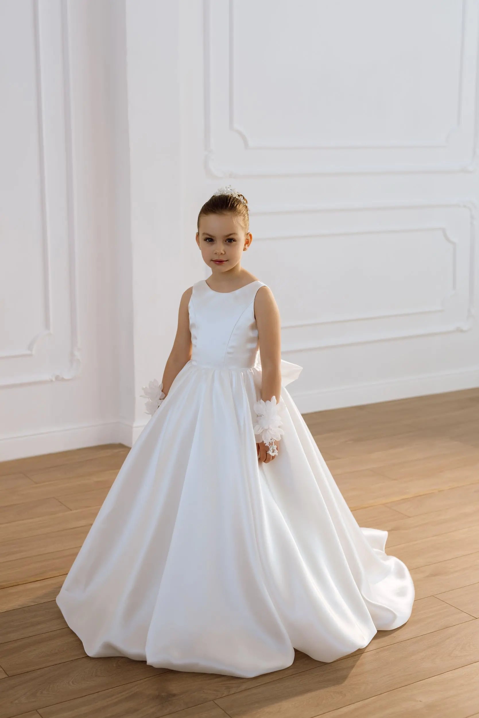 Adelina satin flower girl dress