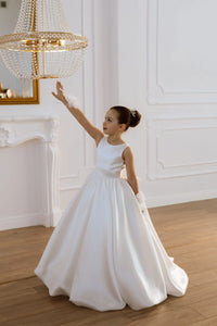 Adelina satin flower girl dress