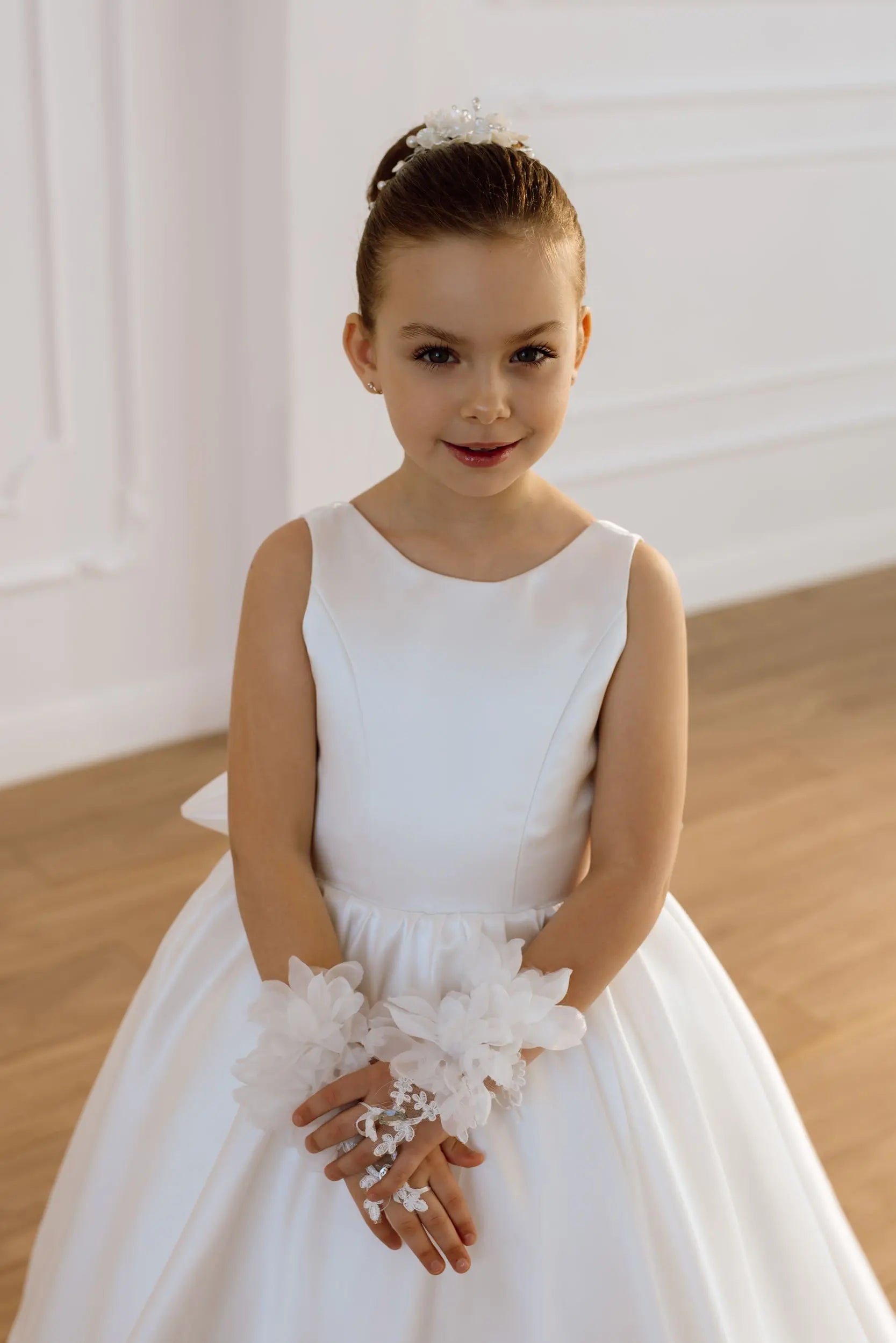 Adelina satin flower girl dress
