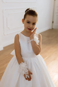 Adelina satin flower girl dress