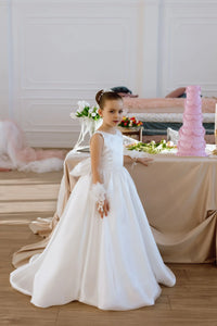 Adelina satin flower girl dress