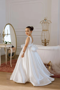 Adelina satin flower girl dress