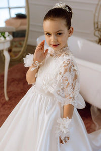 Adelina satin flower girl dress