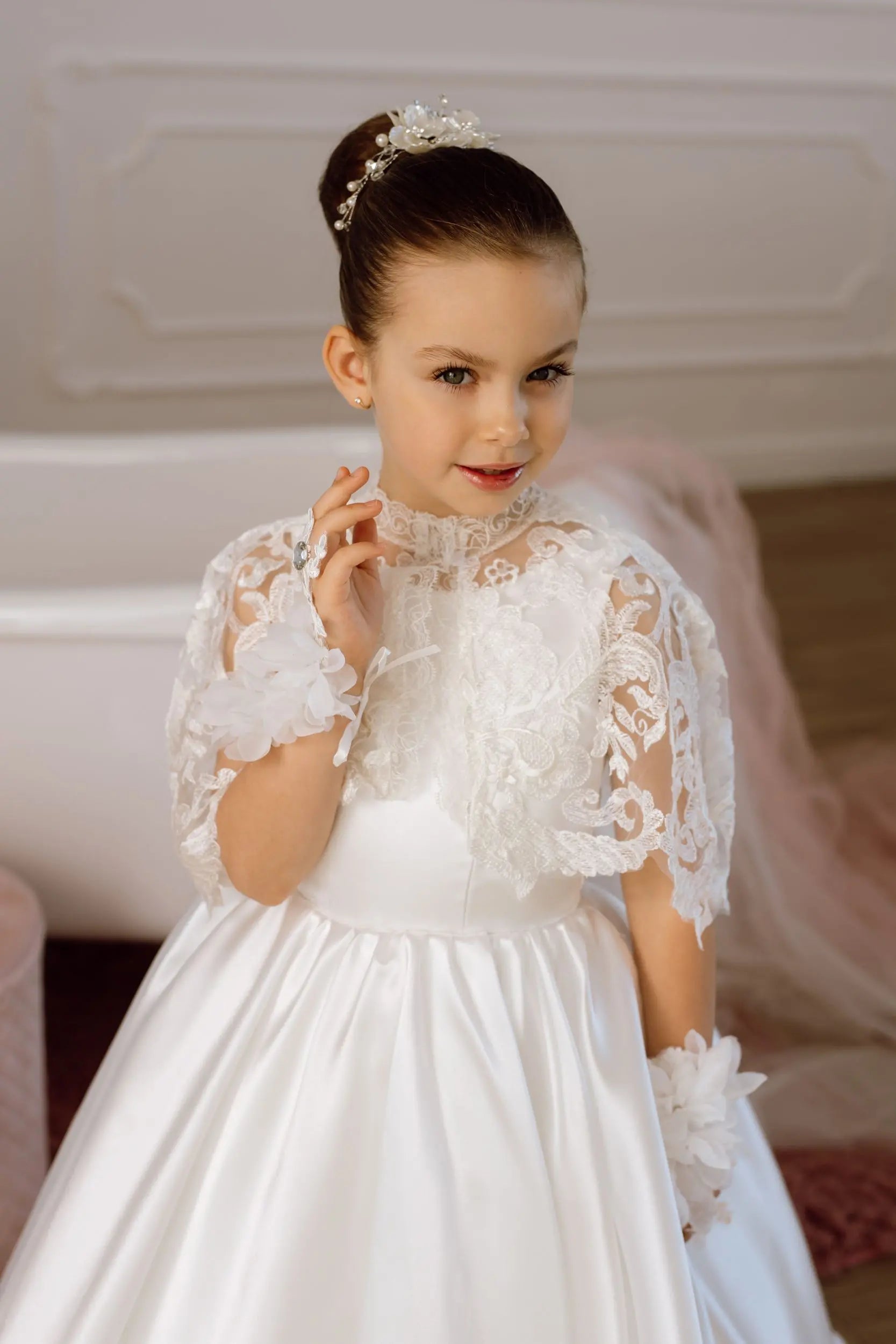 Adelina satin flower girl dress