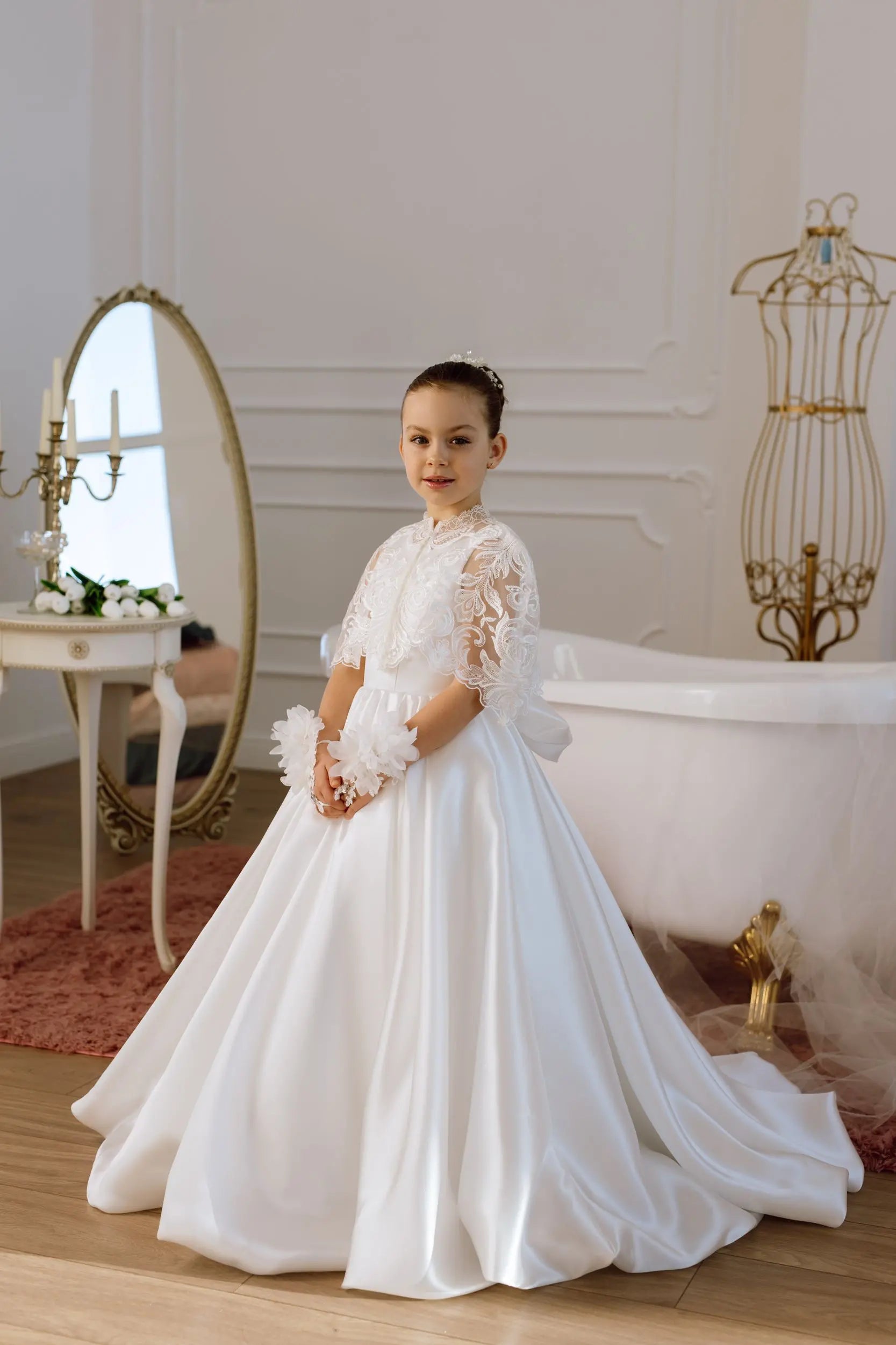 Adelina satin flower girl dress