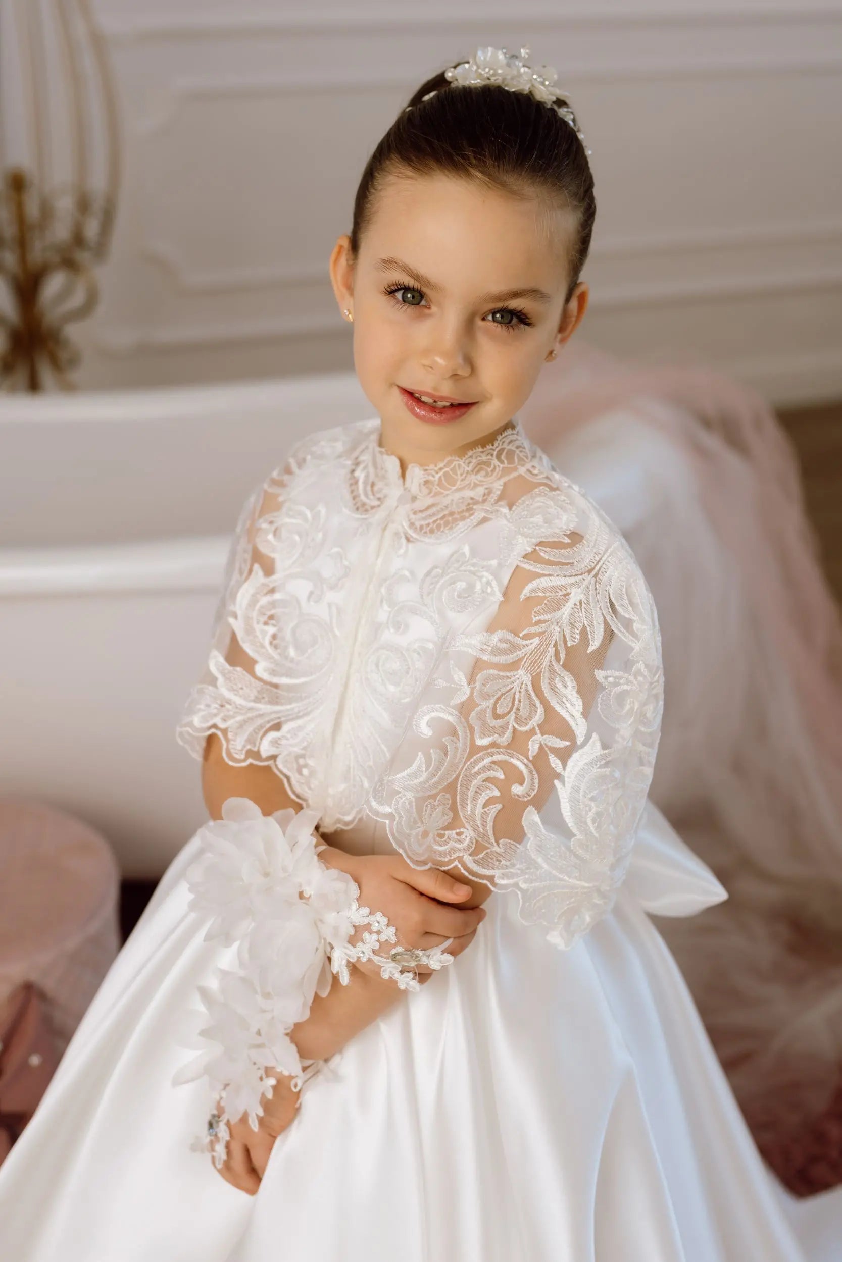 Adelina satin flower girl dress