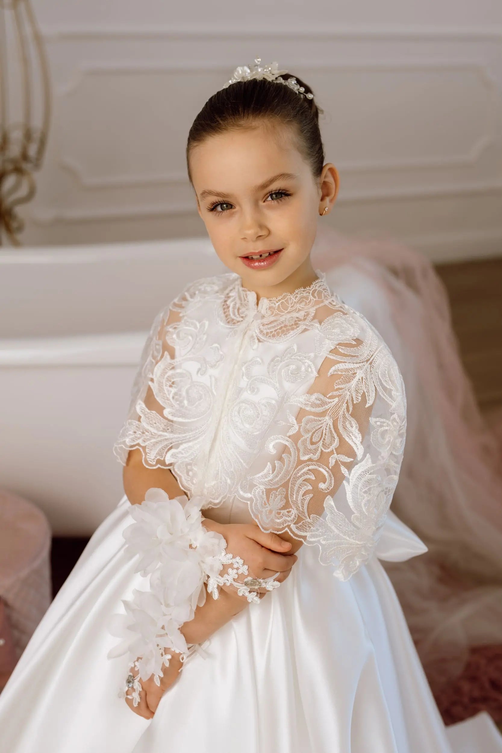 Adelina satin flower girl dress