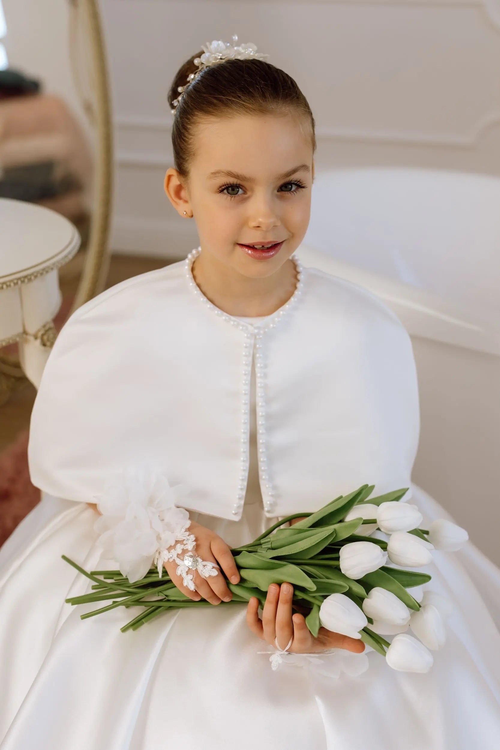 Adelina satin flower girl dress