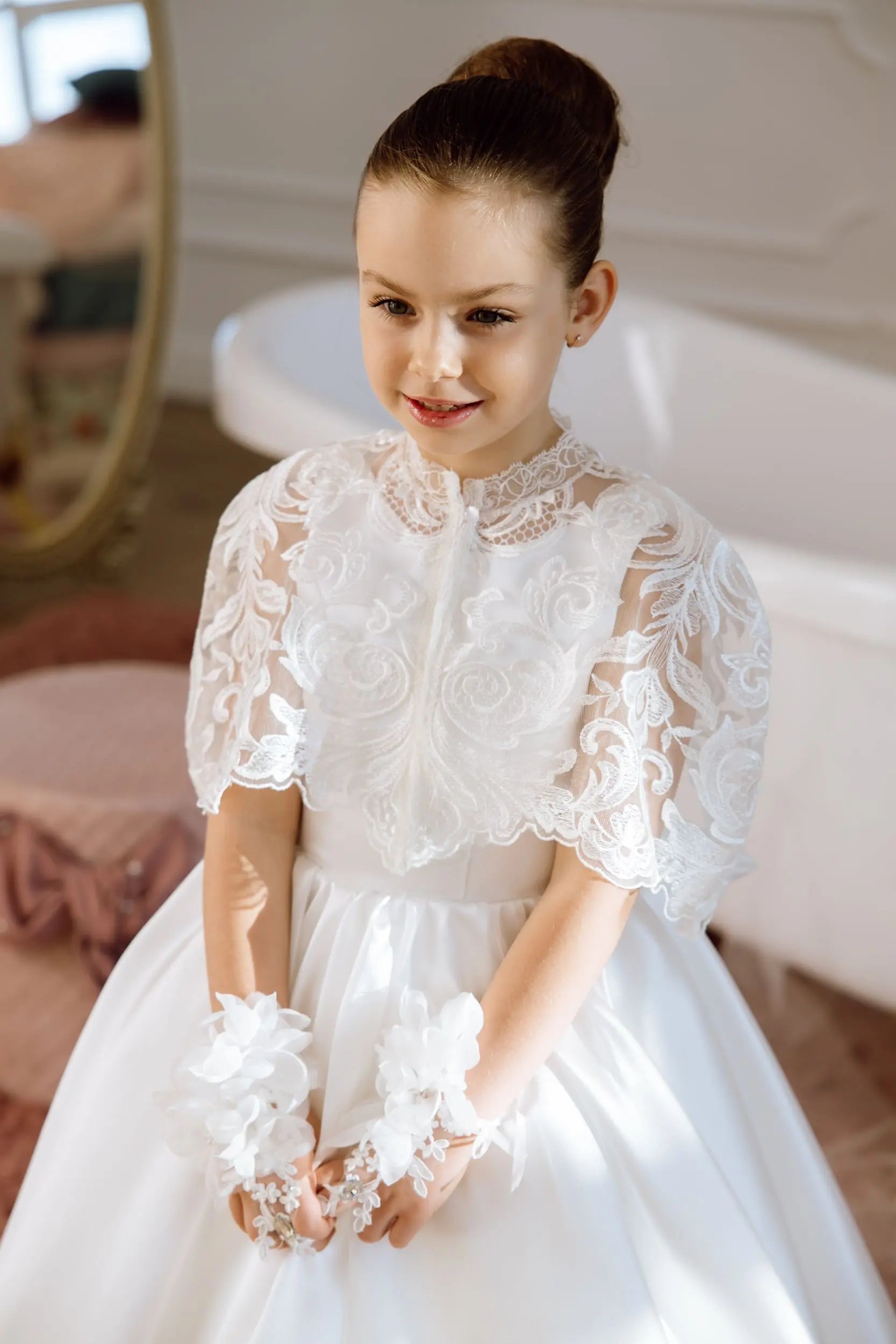 Adelina satin flower girl dress