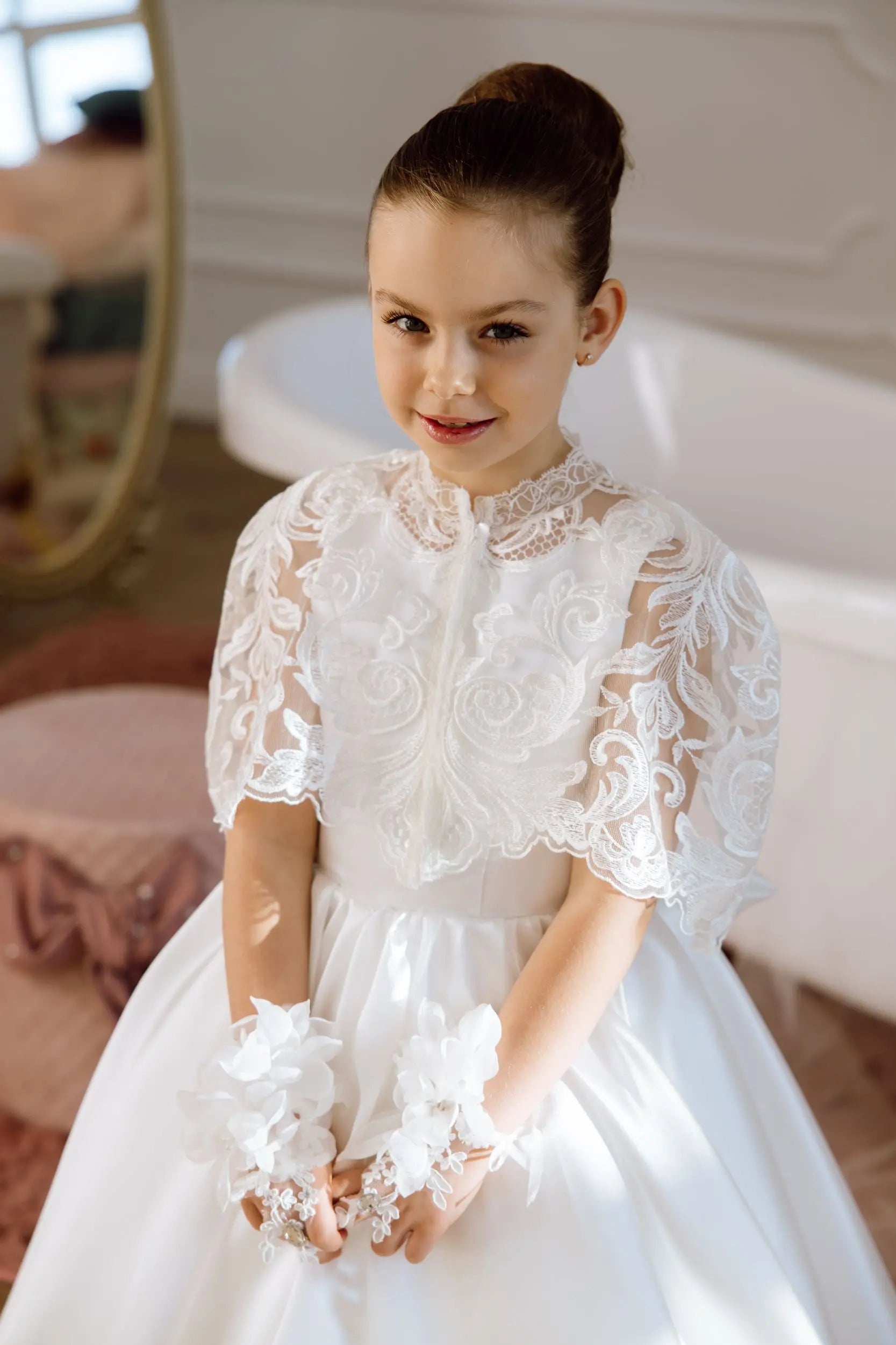 Adelina satin flower girl dress