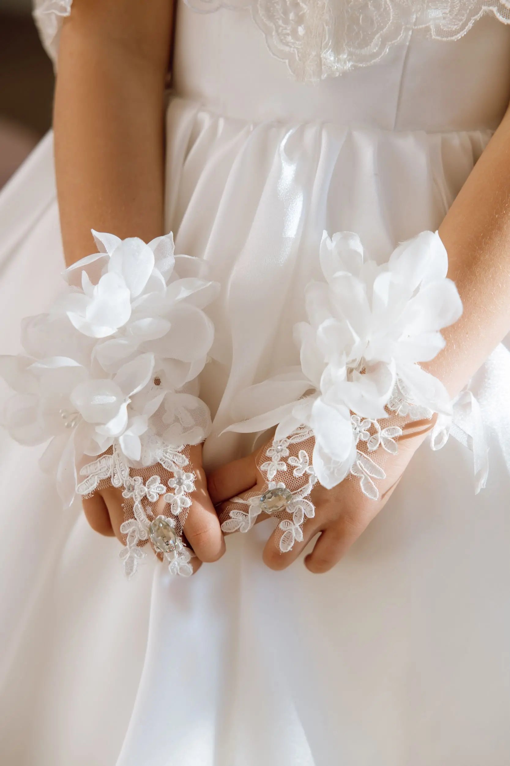 Adelina satin flower girl dress