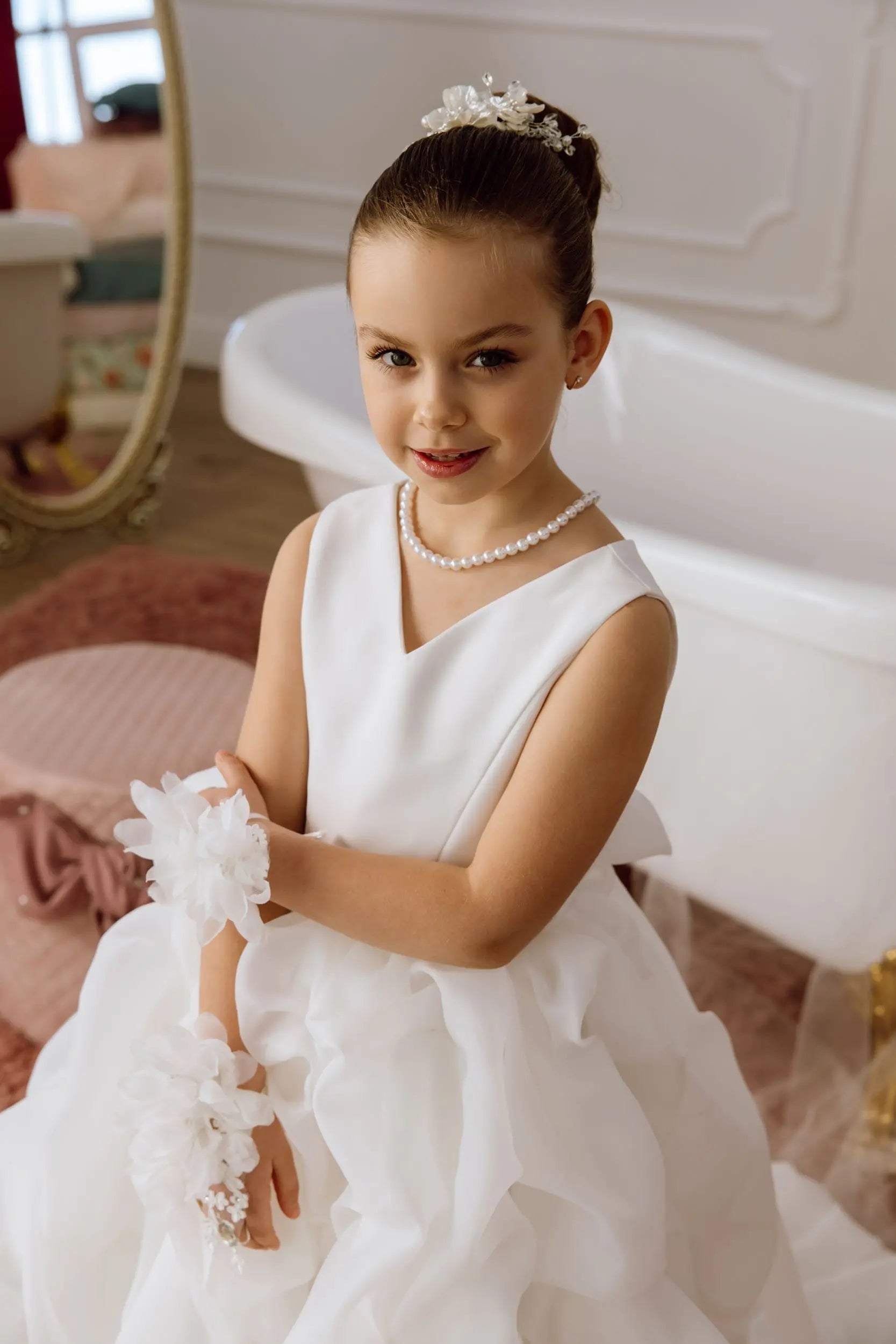 Lily satin flower girl dress