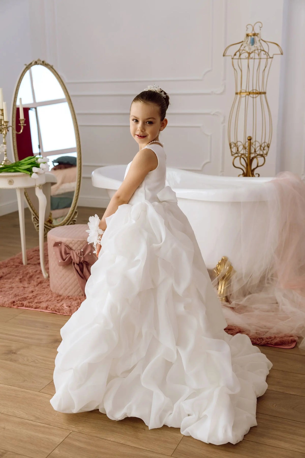 Lily satin flower girl dress