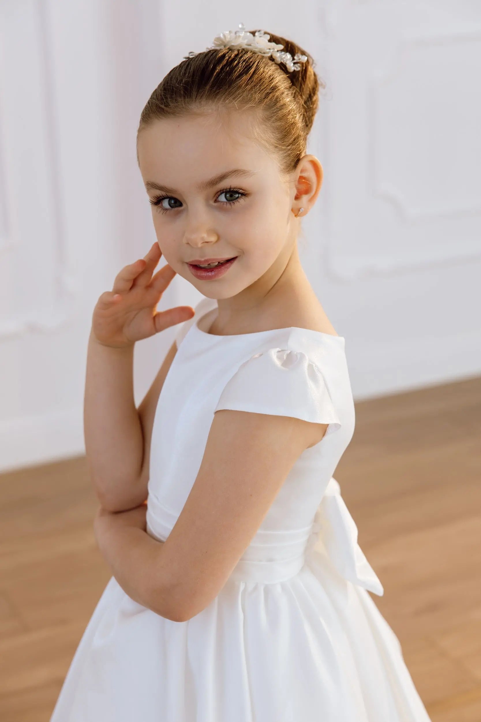Katrin satin flower girl dress