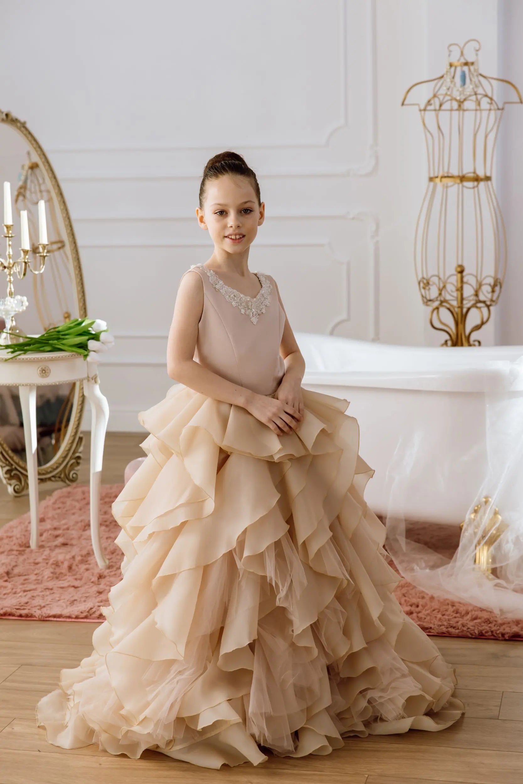Cara satin flower girl dress