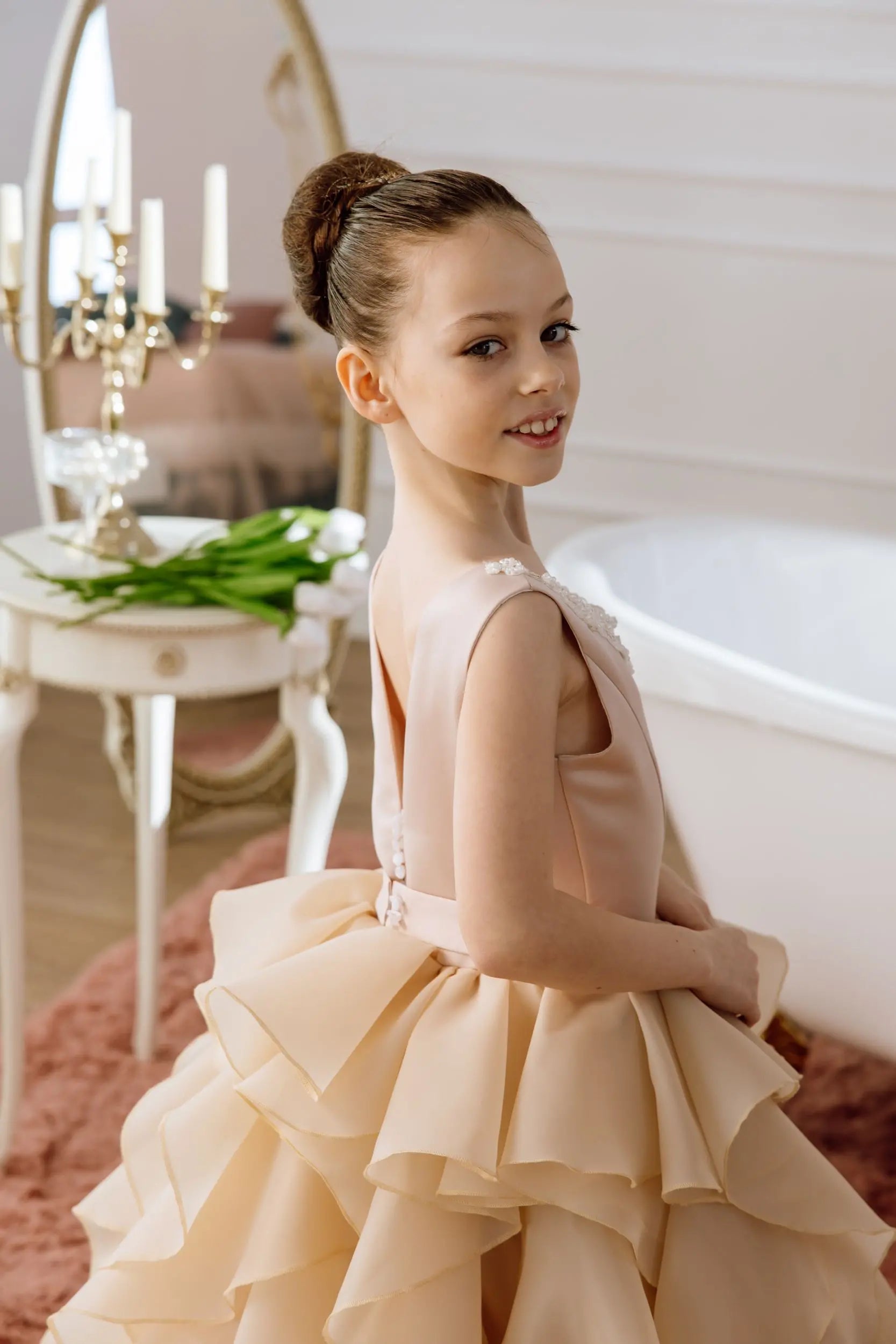 Cara satin flower girl dress