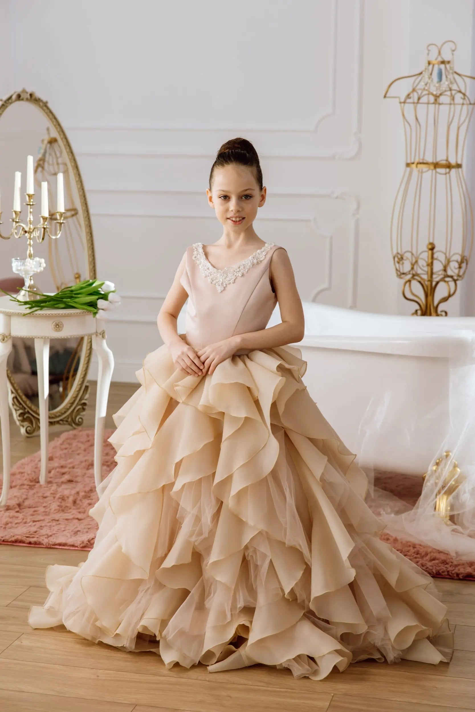 Cara satin flower girl dress