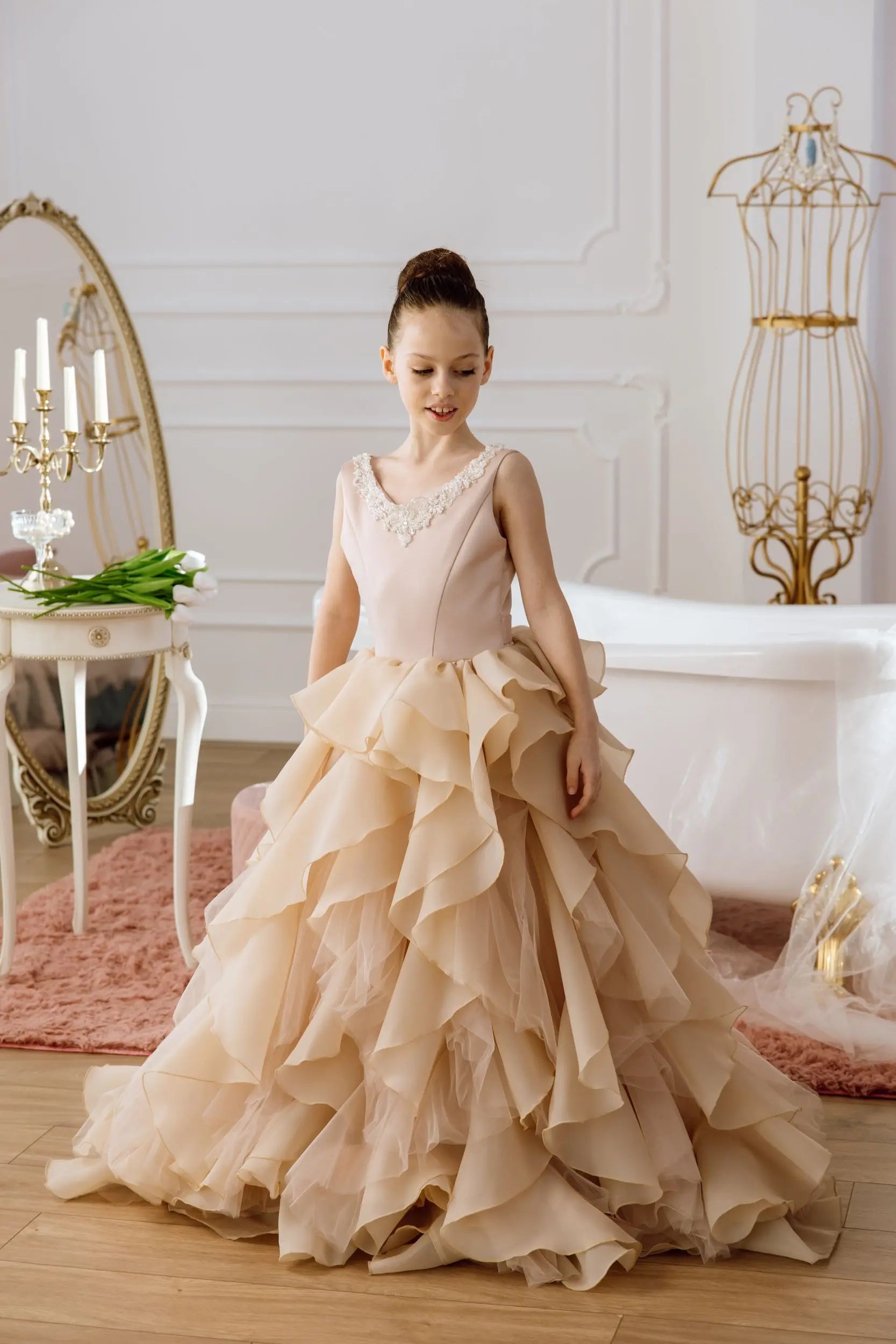 Cara satin flower girl dress