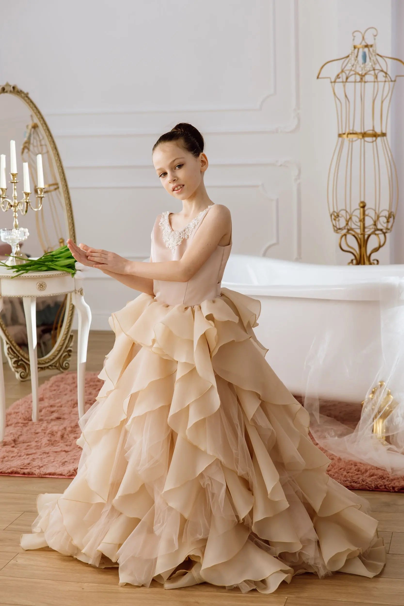 Cara satin flower girl dress