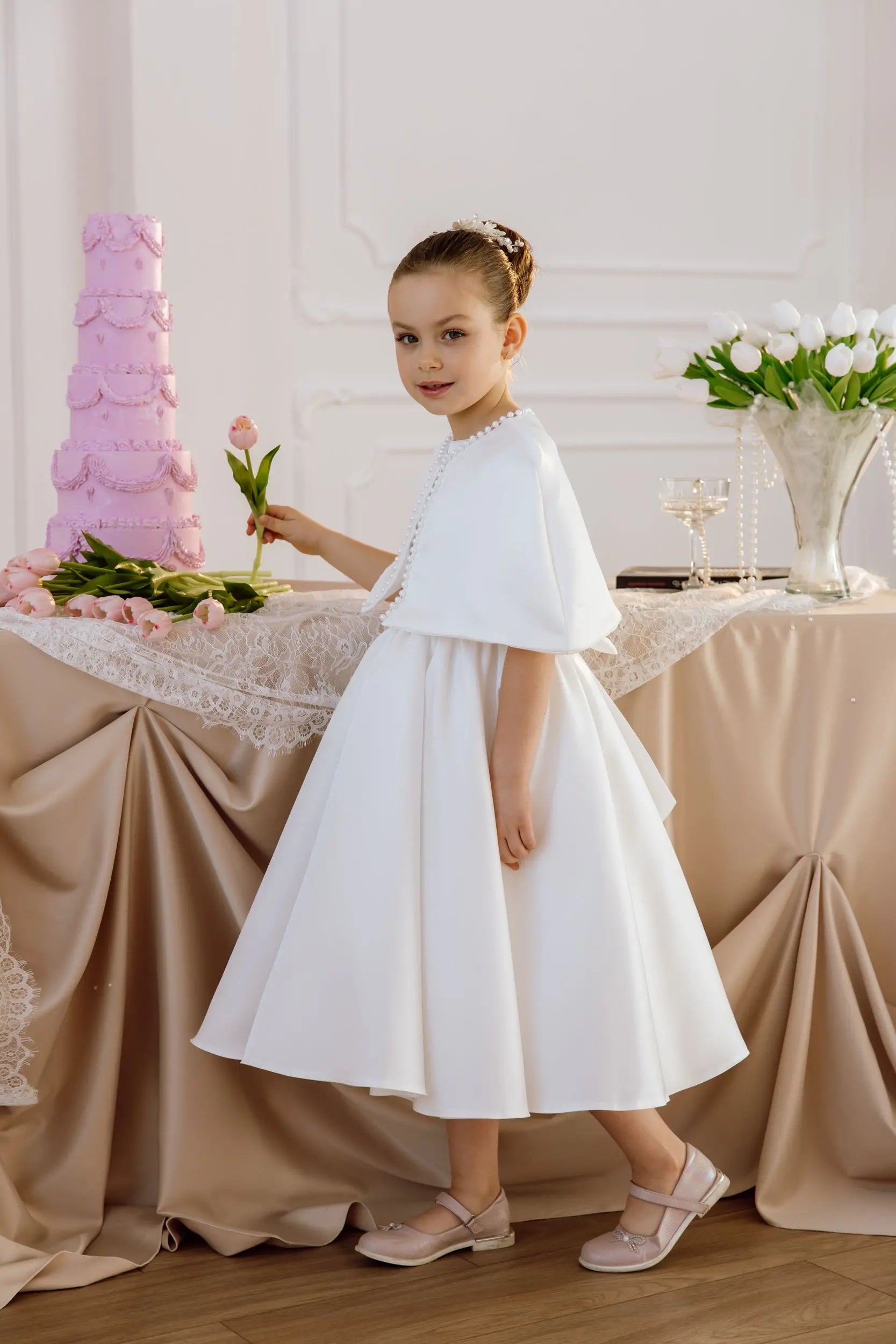 Katrin satin flower girl dress