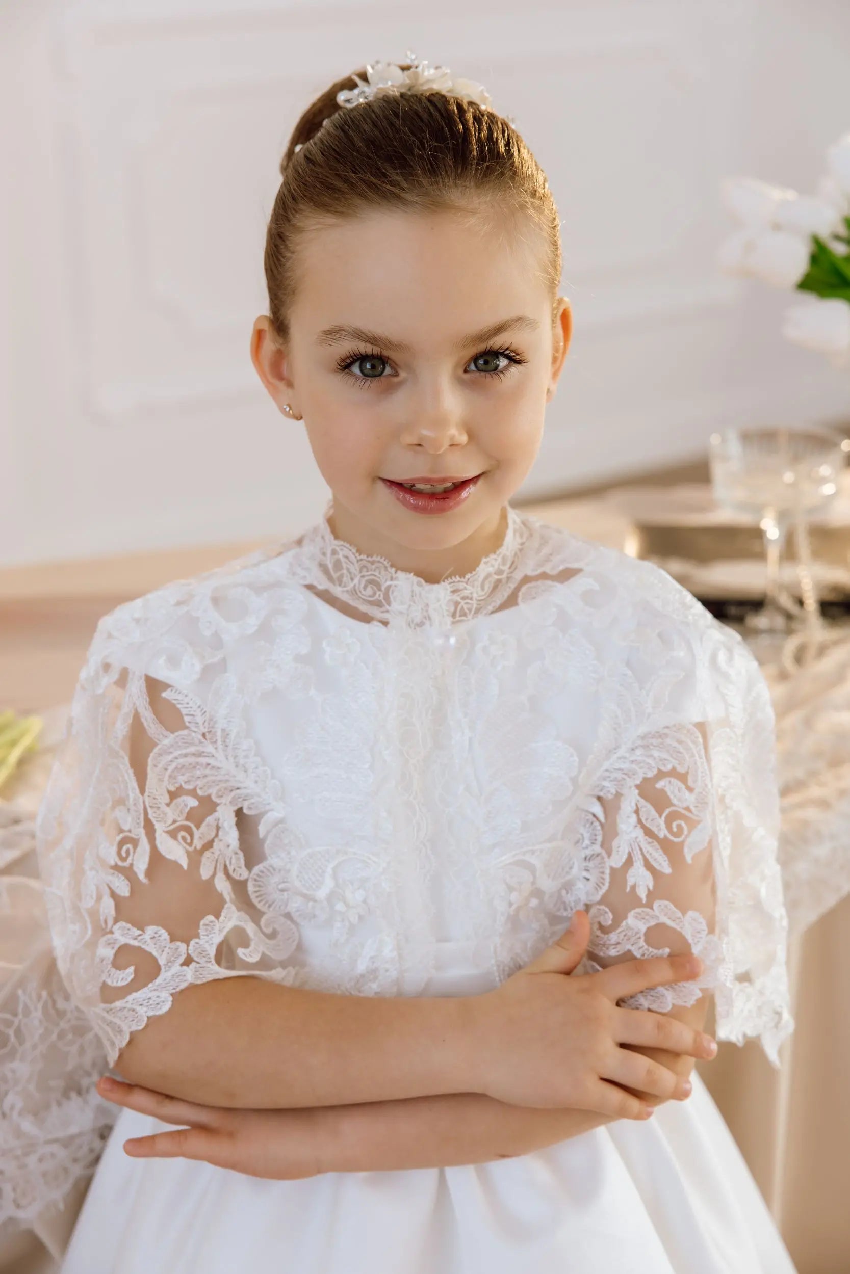 Katrin satin flower girl dress