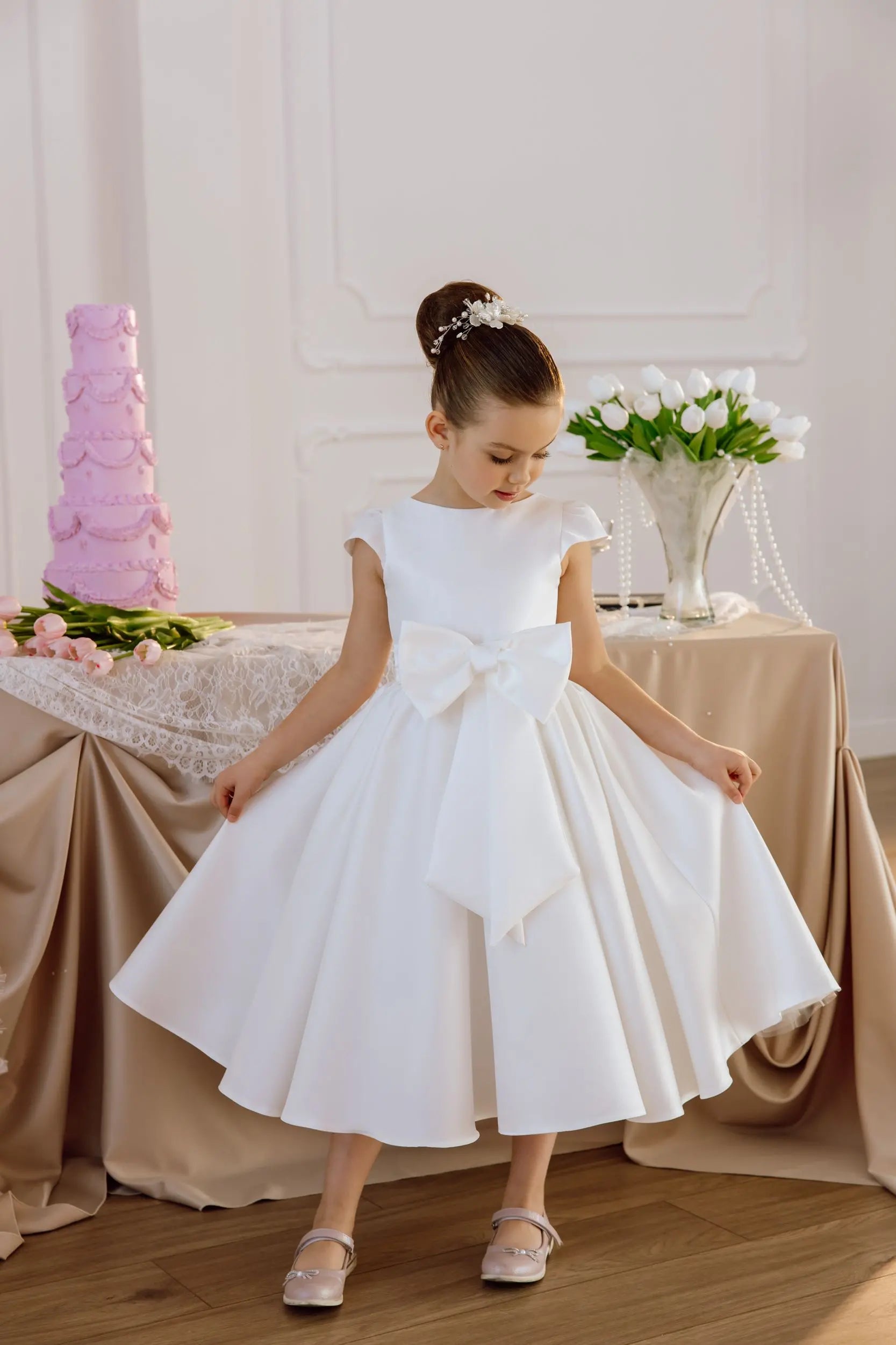Katrin satin flower girl dress