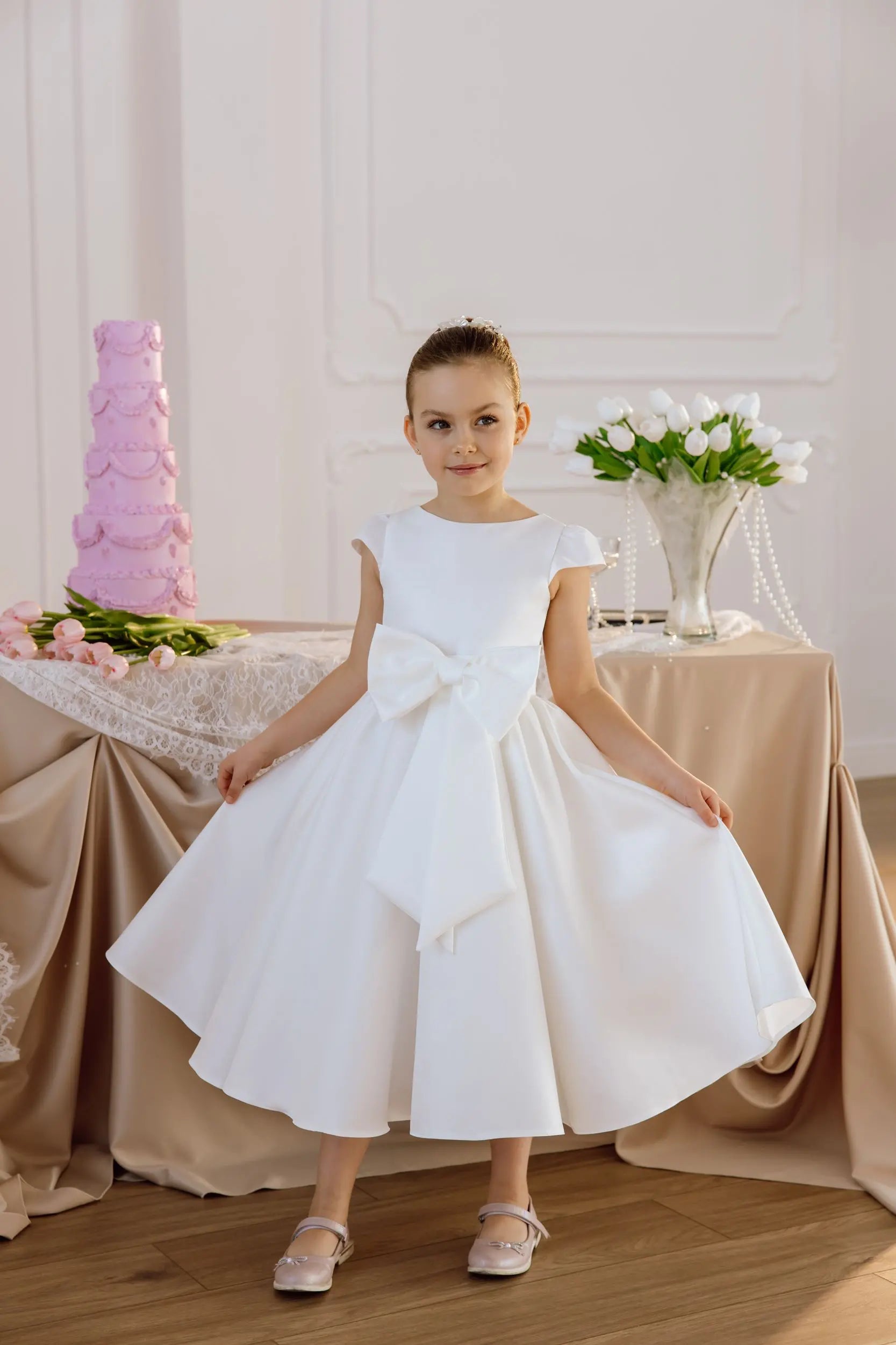 Katrin satin flower girl dress
