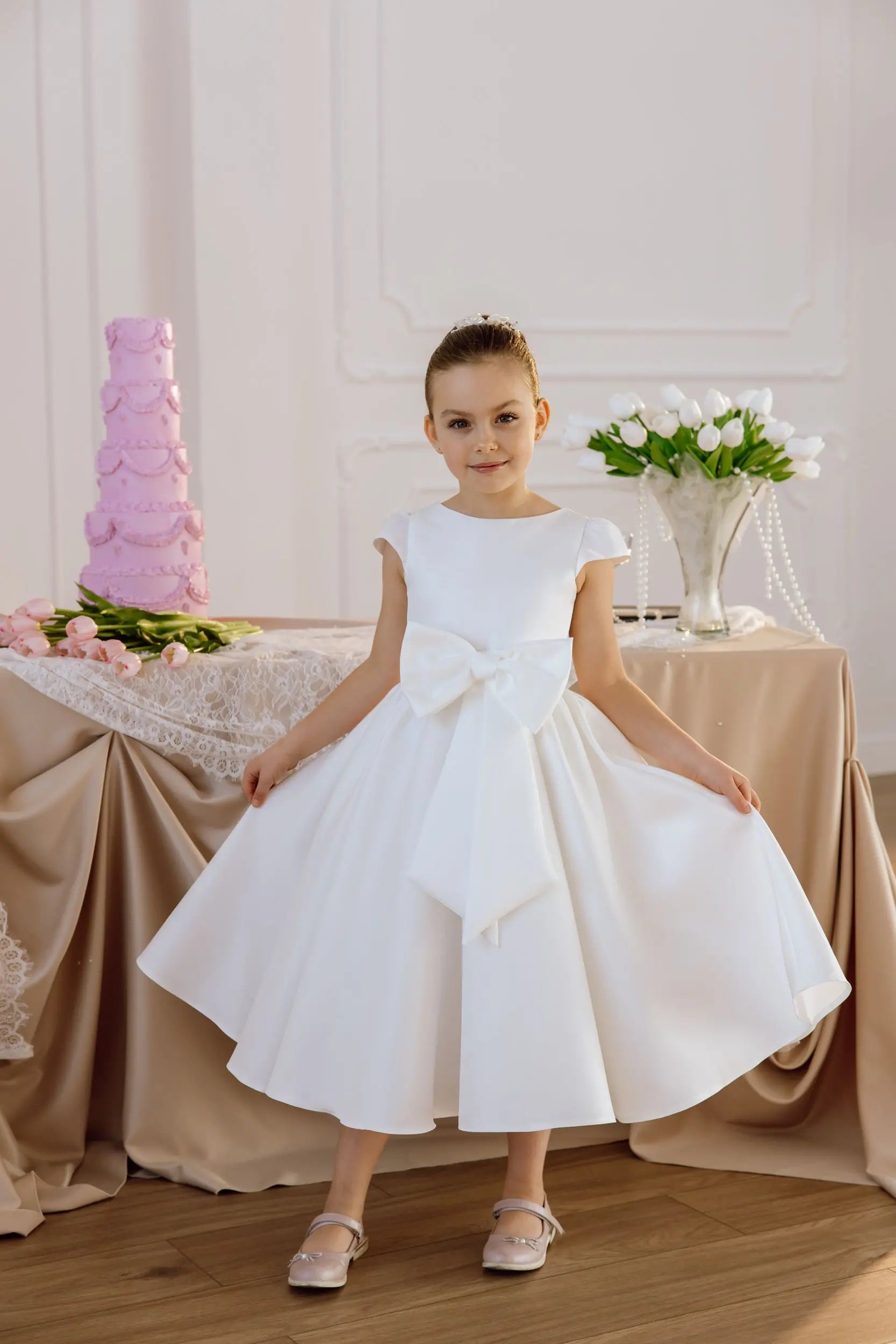 Katrin satin flower girl dress