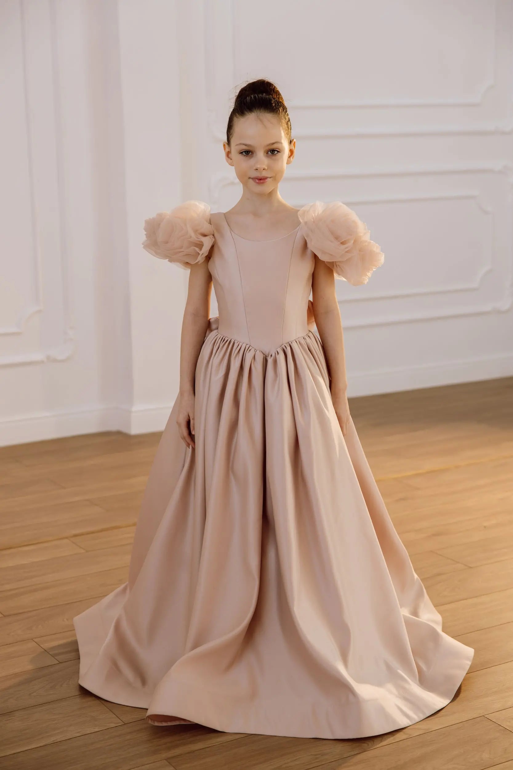 Tara satin flower girl dress