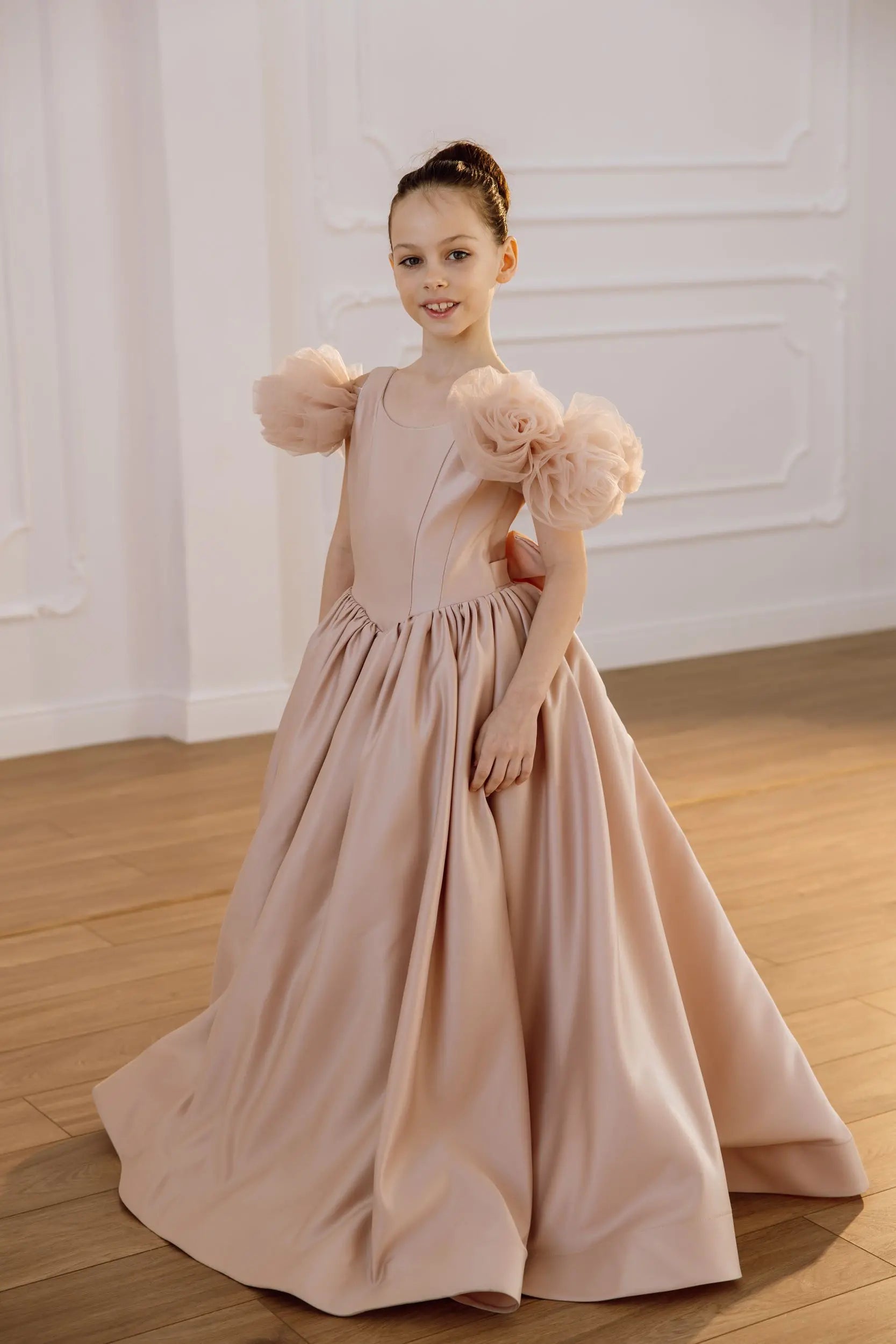 Tara satin flower girl dress