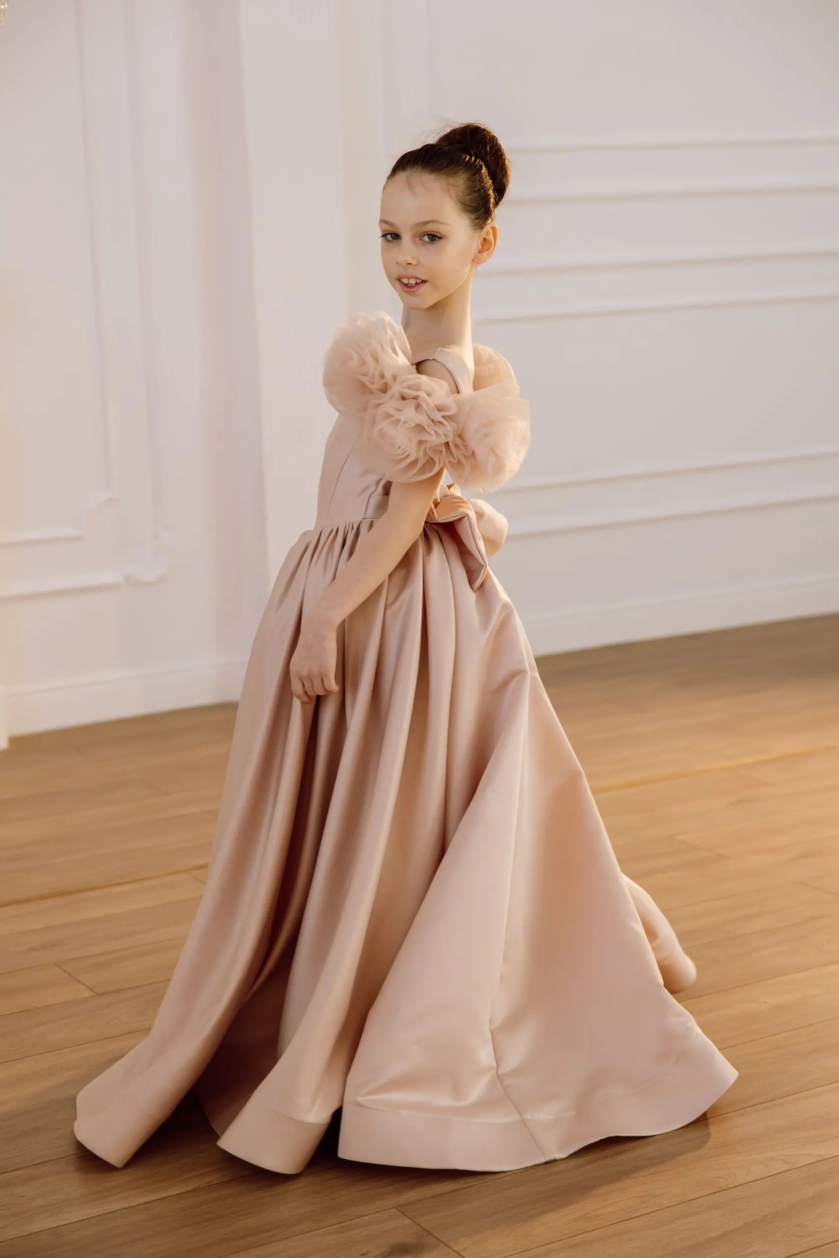 Tara satin flower girl dress