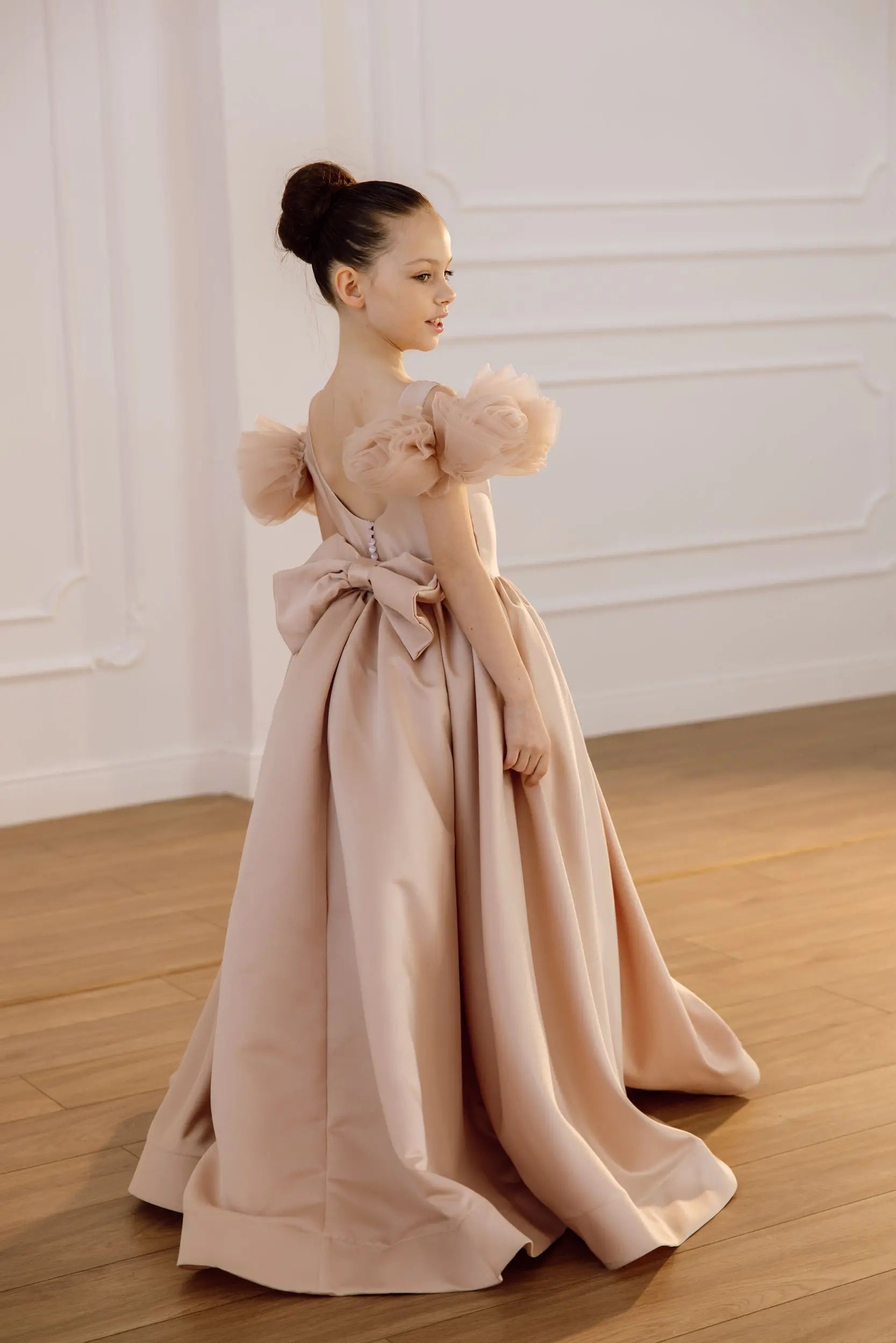 Tara satin flower girl dress