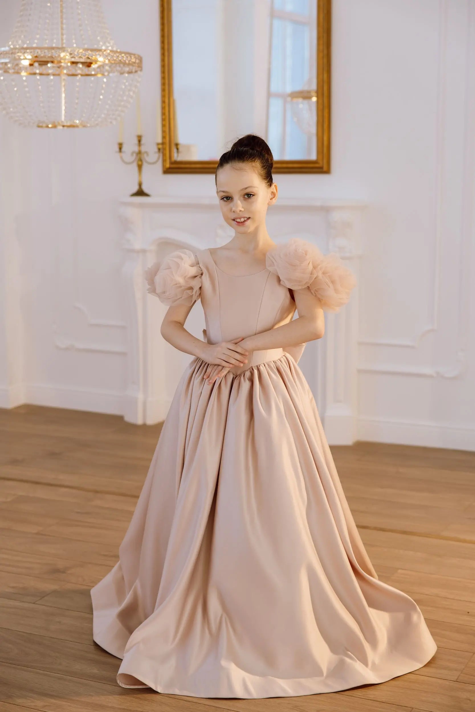 Tara satin flower girl dress