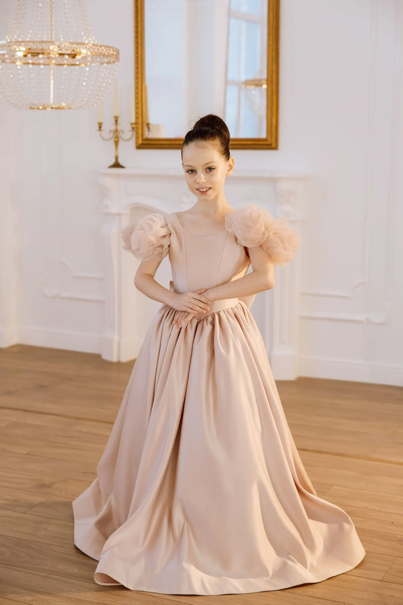 Tara satin flower girl dress