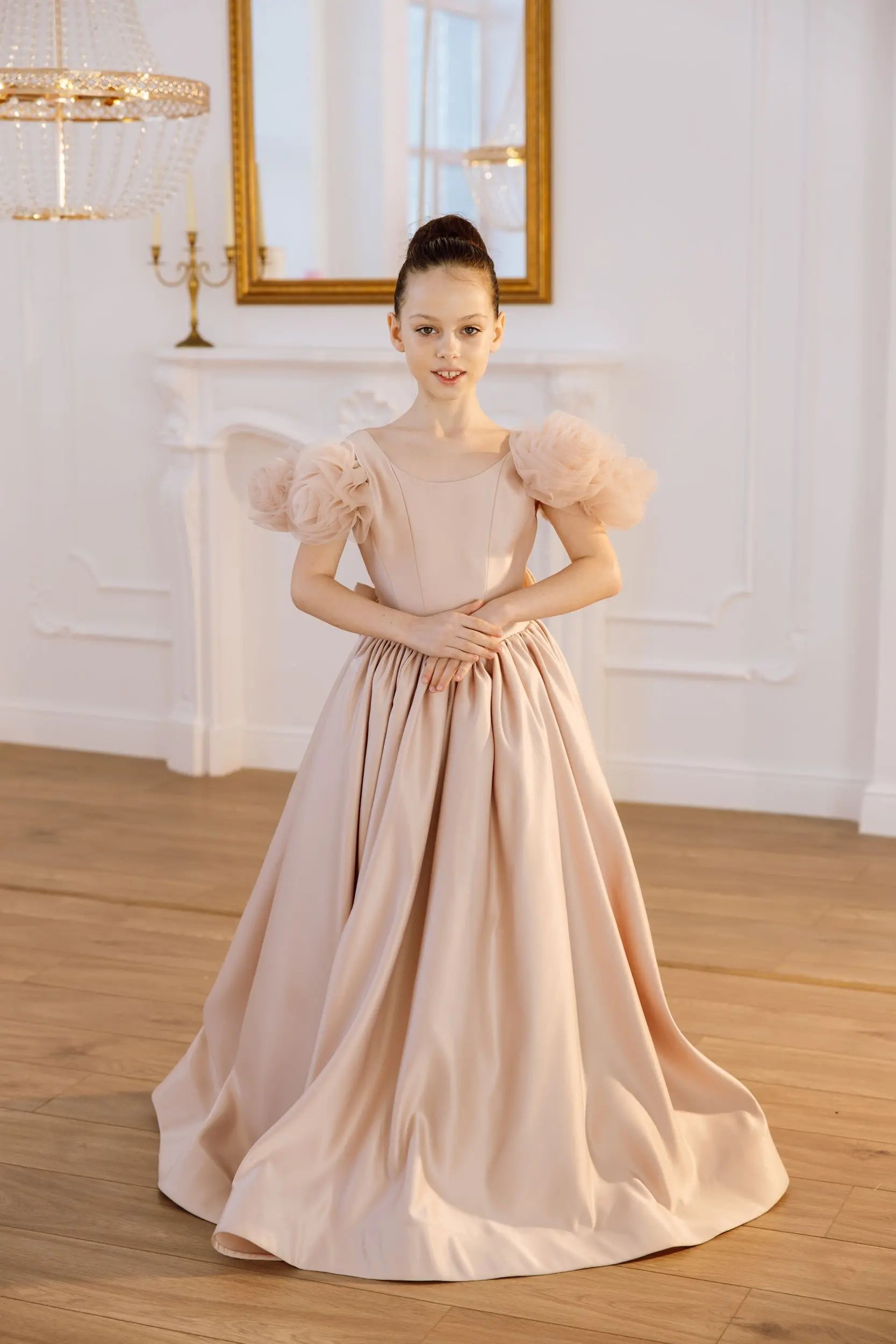 Tara satin flower girl dress