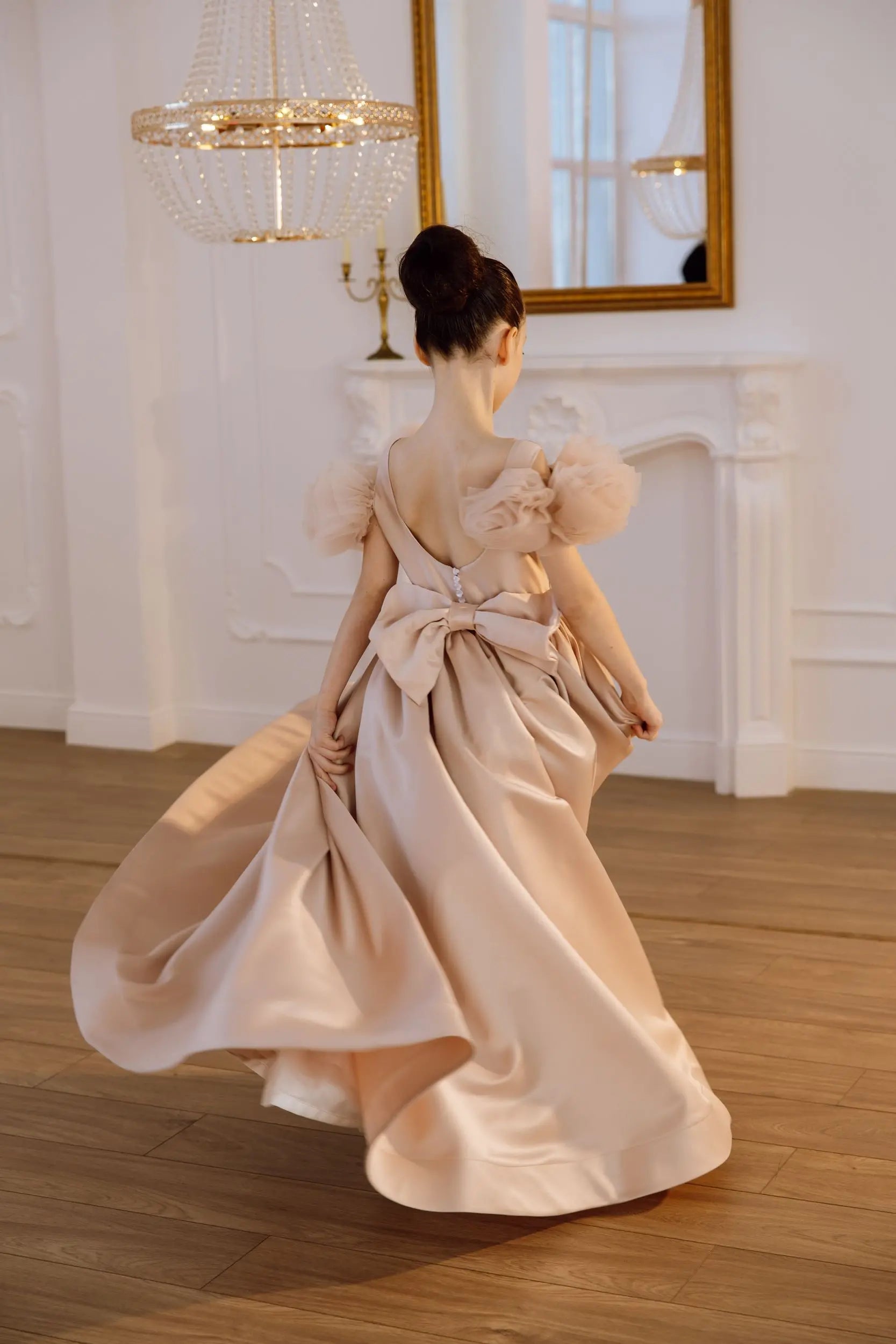 Tara satin flower girl dress