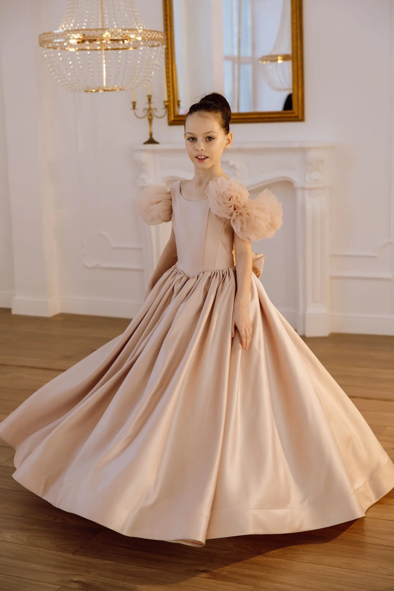 Tara satin flower girl dress