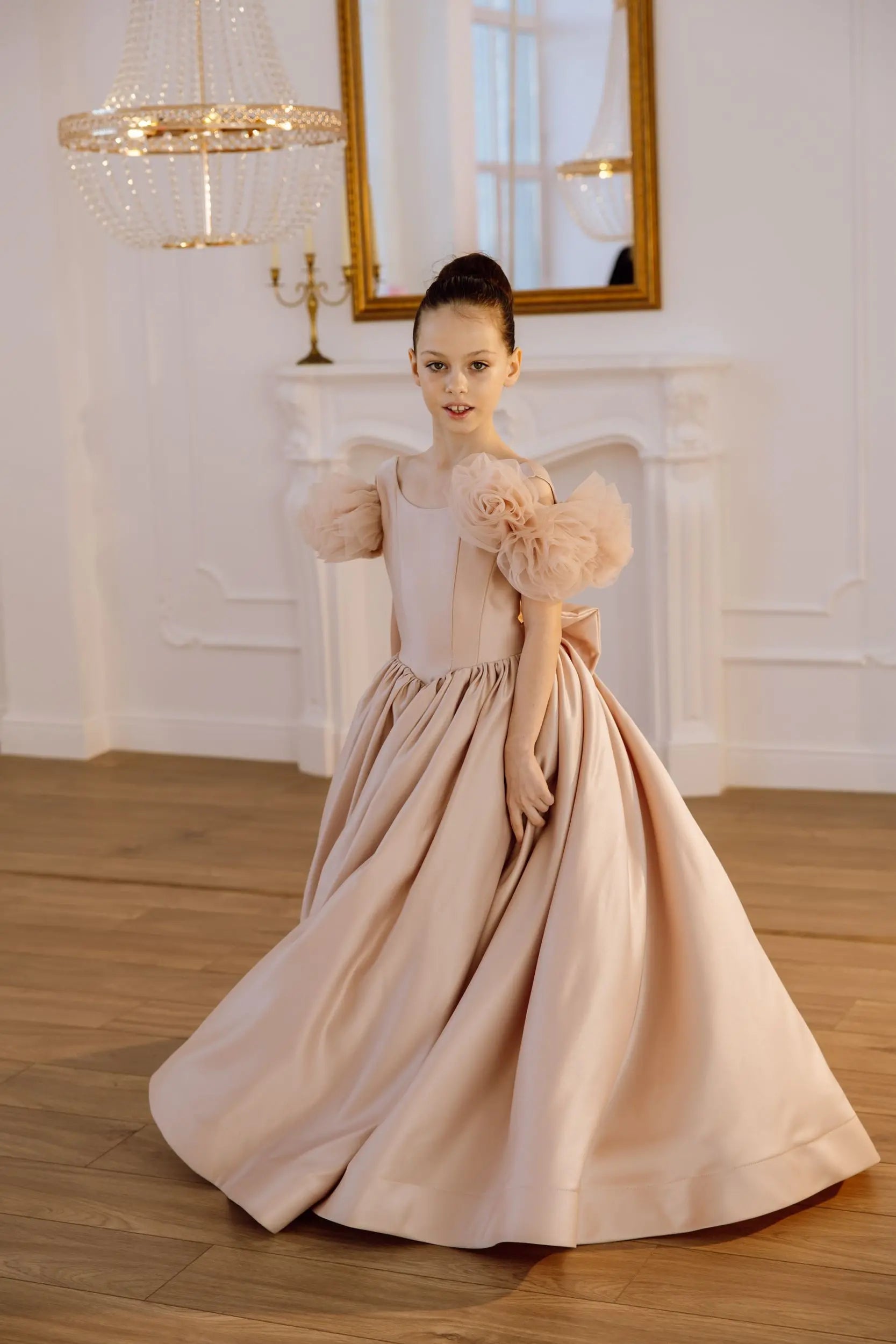 Tara satin flower girl dress
